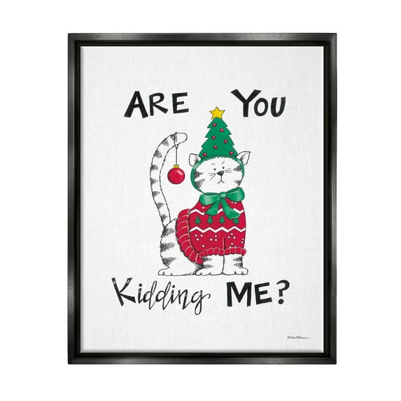Stupell Industries Cat in Christmas Costume Holiday Painting Black Floater Framed Art Print Wall Art, 25 x 31