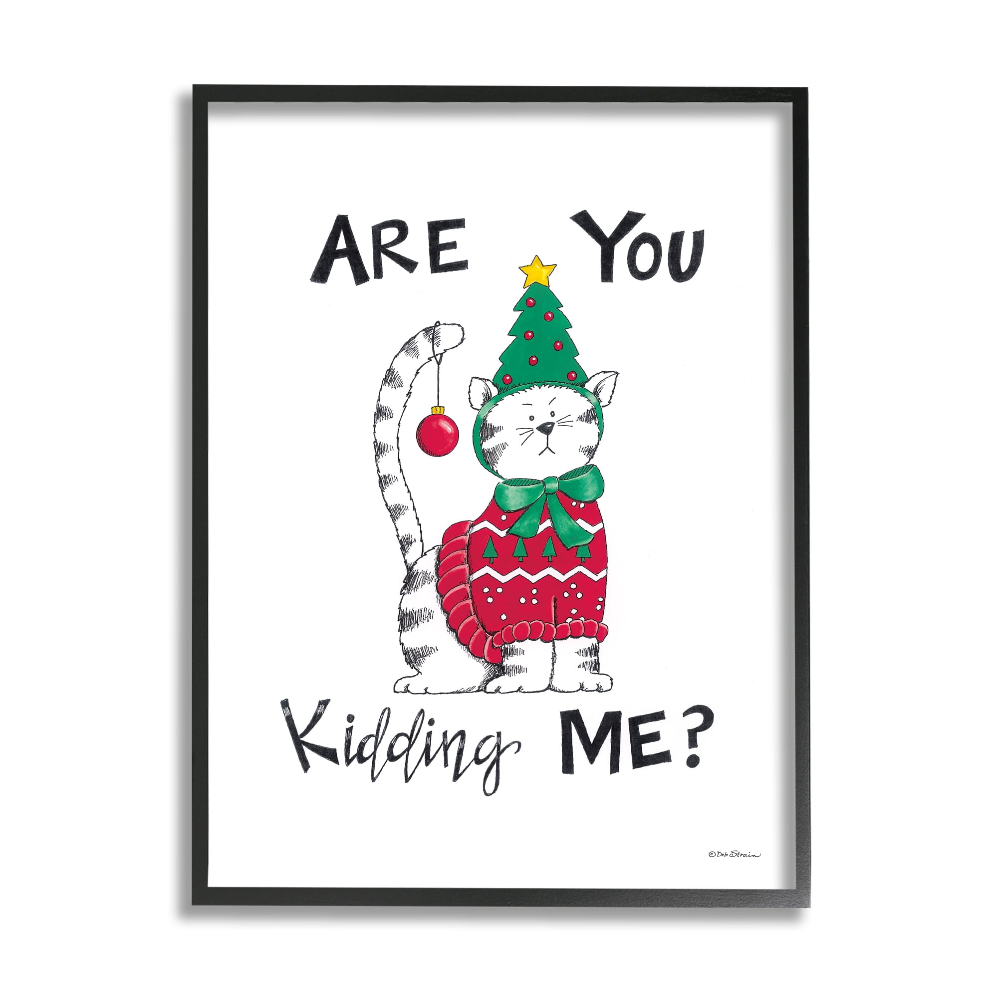 Stupell Industries Cat in Christmas Costume Holiday Painting Black Framed Art Print Wall Art, 11 x 14
