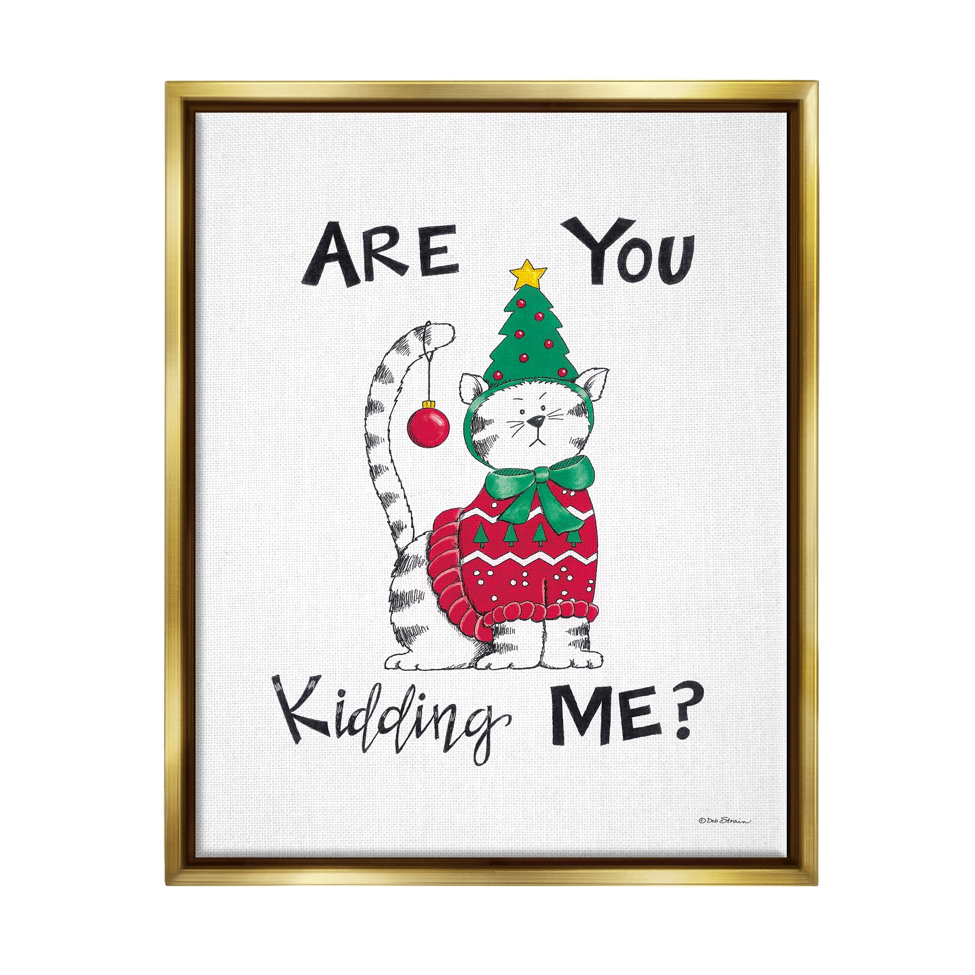 Stupell Industries Cat in Christmas Costume Holiday Painting Gold Floater Framed Art Print Wall Art, 17 x 21