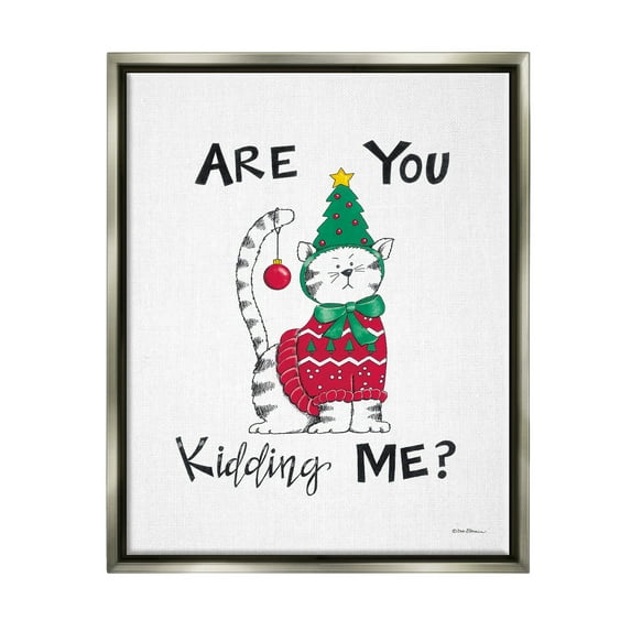 Stupell Industries Cat in Christmas Costume Holiday Painting Gray Floater Framed Art Print Wall Art, 17 x 21