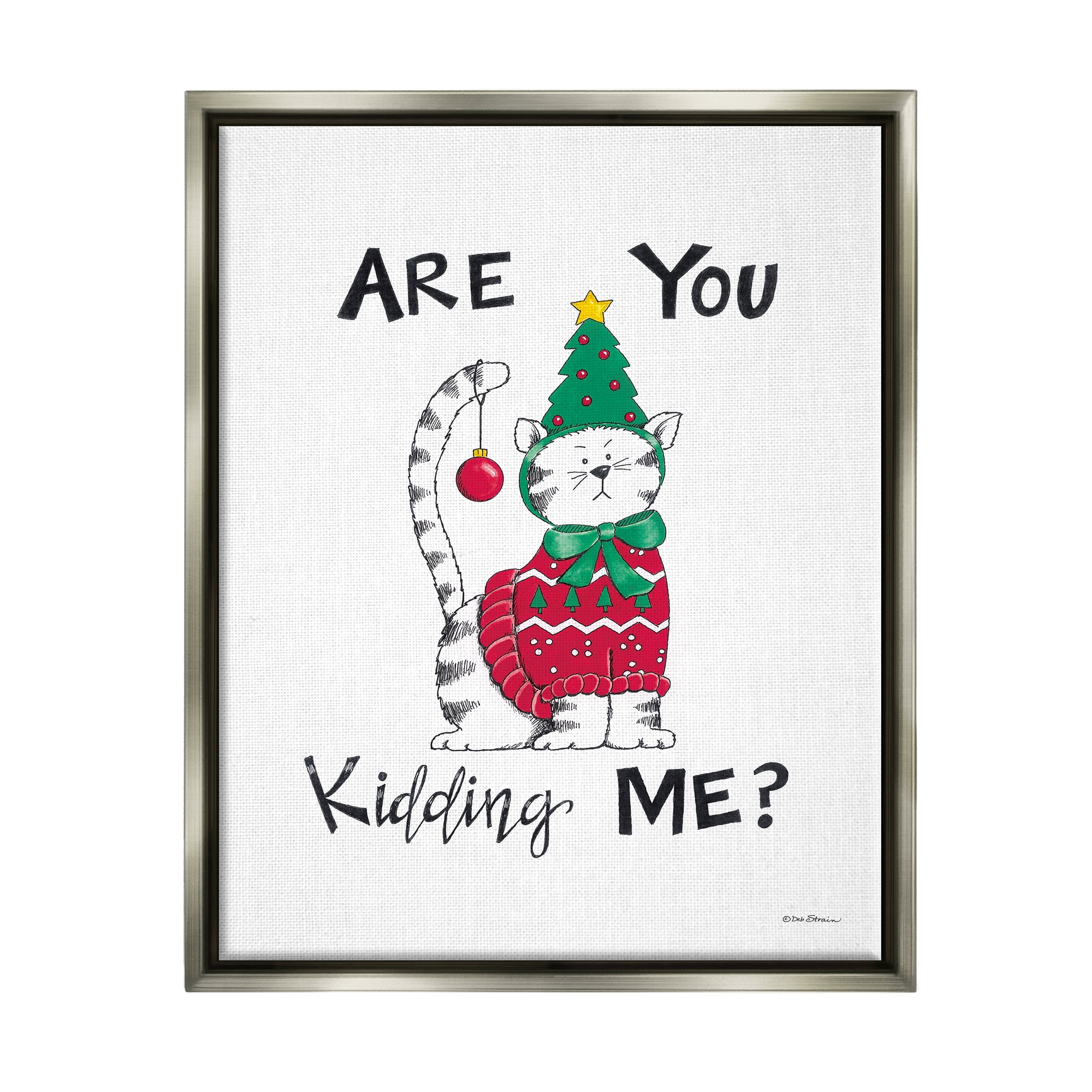 Stupell Industries Cat in Christmas Costume Holiday Painting Gray Floater Framed Art Print Wall Art, 25 x 31
