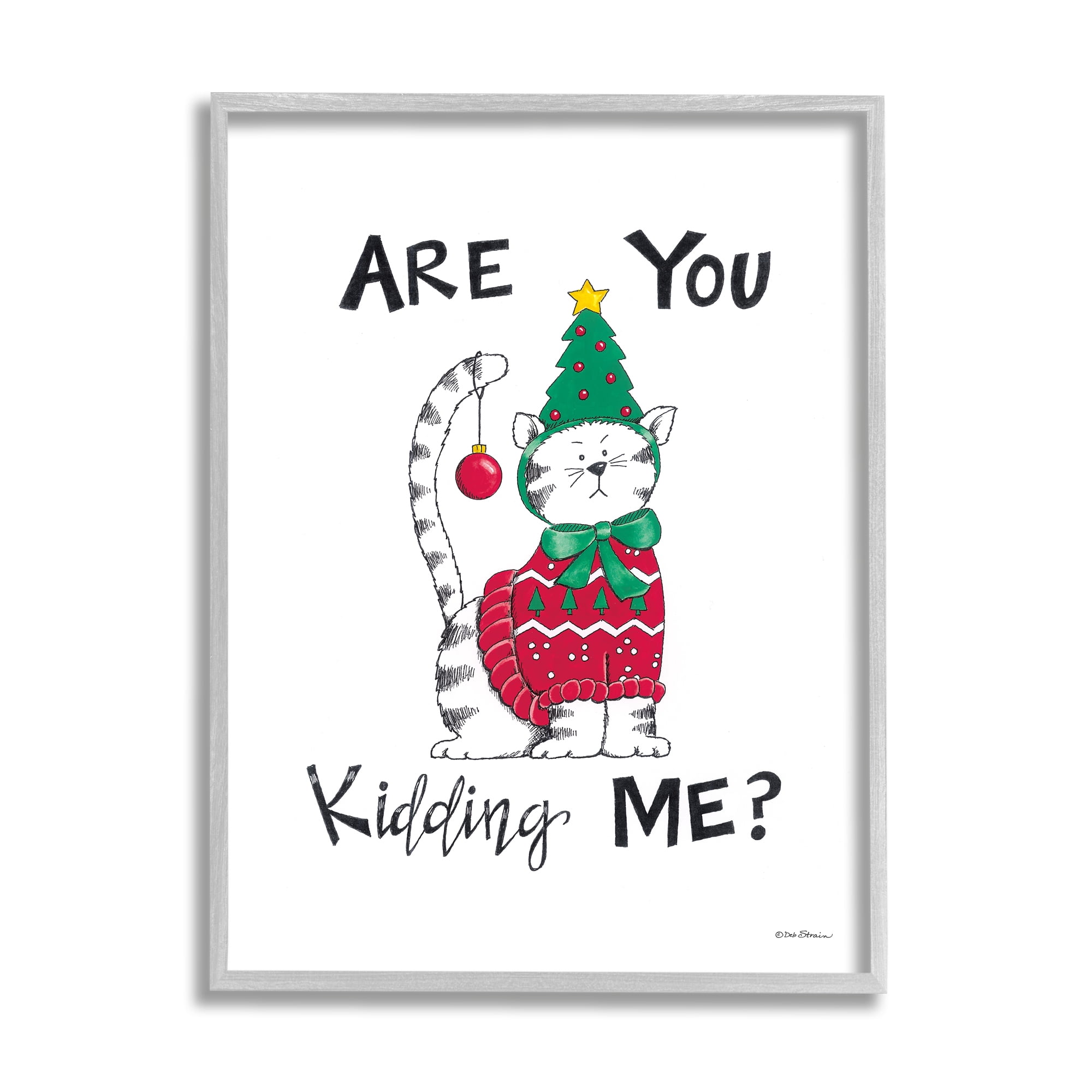 Stupell Industries Cat in Christmas Costume Holiday Painting Gray Framed Art Print Wall Art, 11 x 14