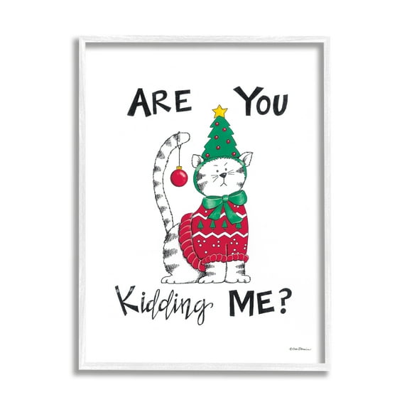 Stupell Industries Cat in Christmas Costume Holiday Painting White Framed Art Print Wall Art, 11 x 14