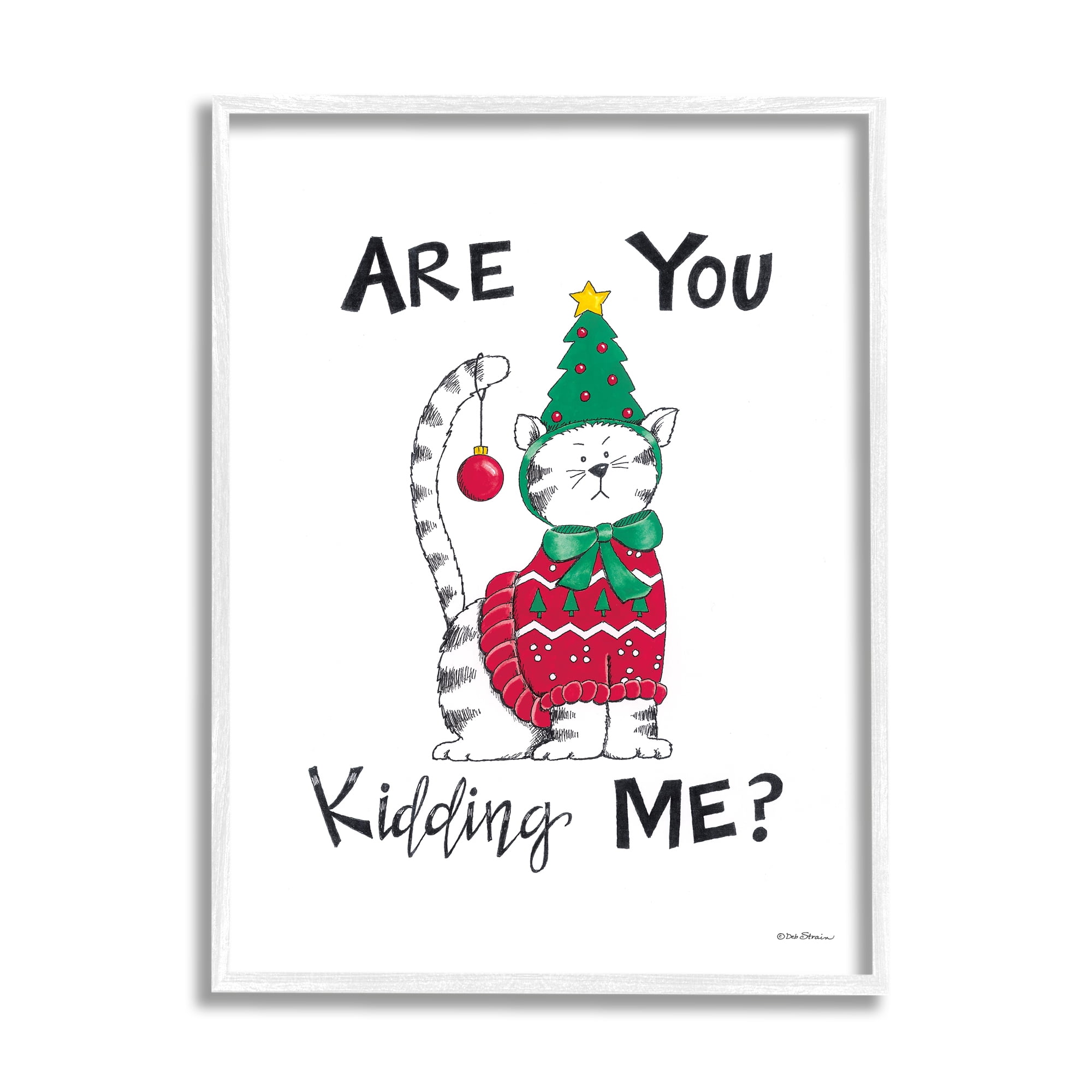Stupell Industries Cat in Christmas Costume Holiday Painting White Framed Art Print Wall Art, 16 x 20
