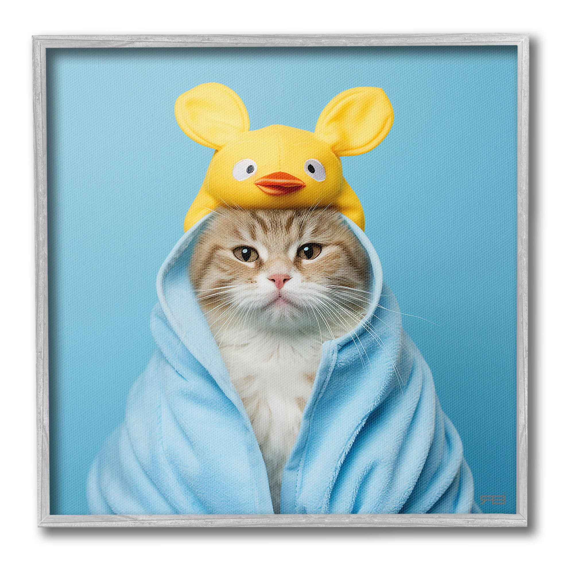 Stupell Industries Cat in Cozy Bathrobe Animals & Insects Painting Gray Framed Art Print Wall Art, 24 x 24