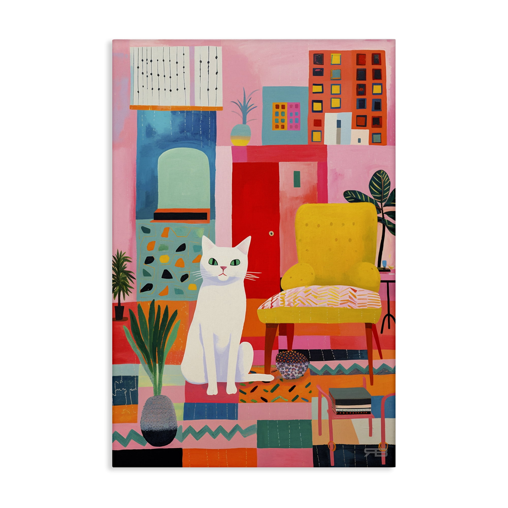 Stupell Industries Cat in Eclectic Interior Animals & Insects Painting Gallery Wrapped Canvas Art Print Wall Art, 30 x 45