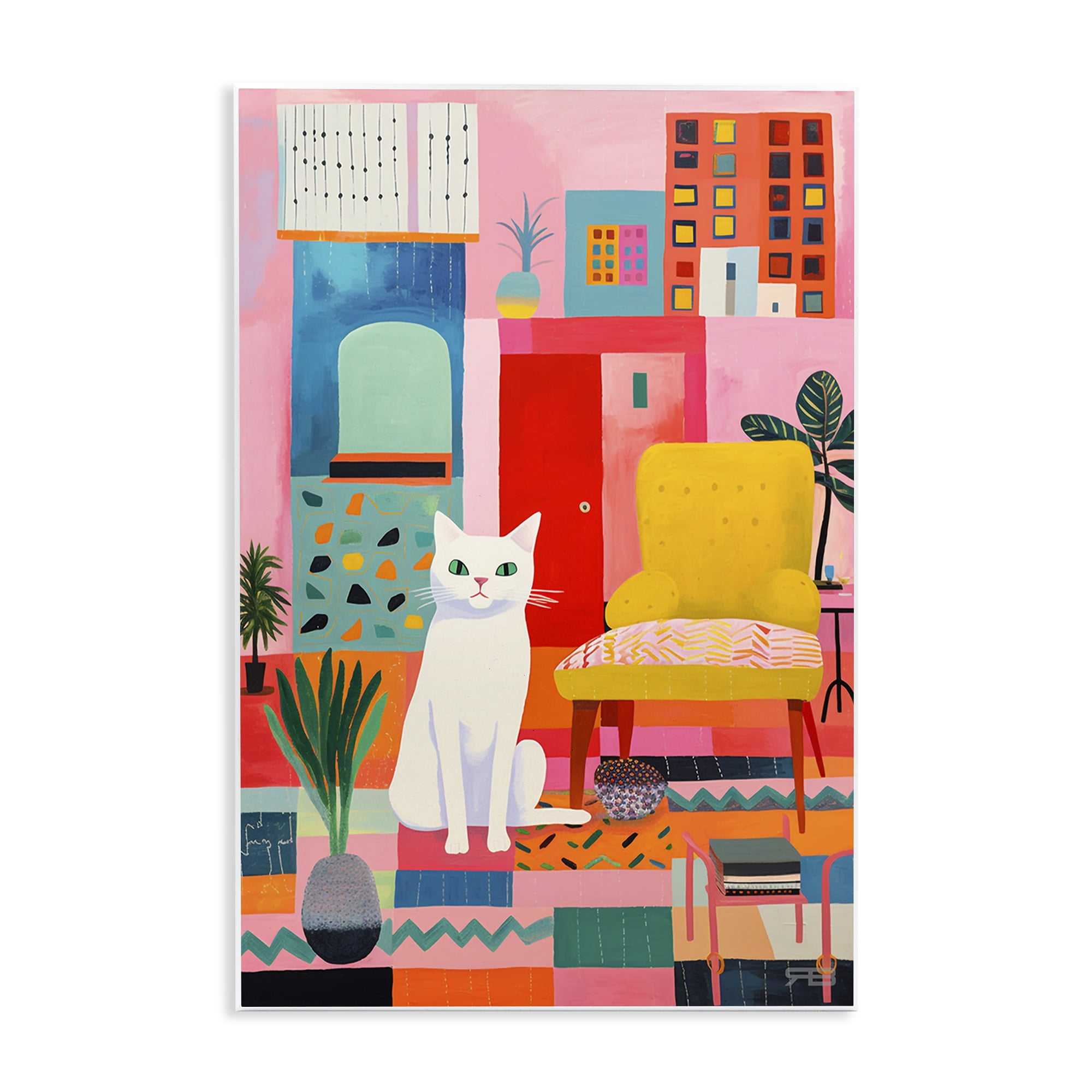 Stupell Industries Cat in Eclectic Interior Animals & Insects Painting Unframed Art Print Wall Art, 13 x 19