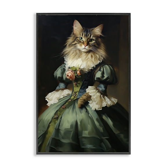 Stupell Industries Cat in Elegant Dress Animals Painting Black Framed Art Print Wall Art, 12 x 18