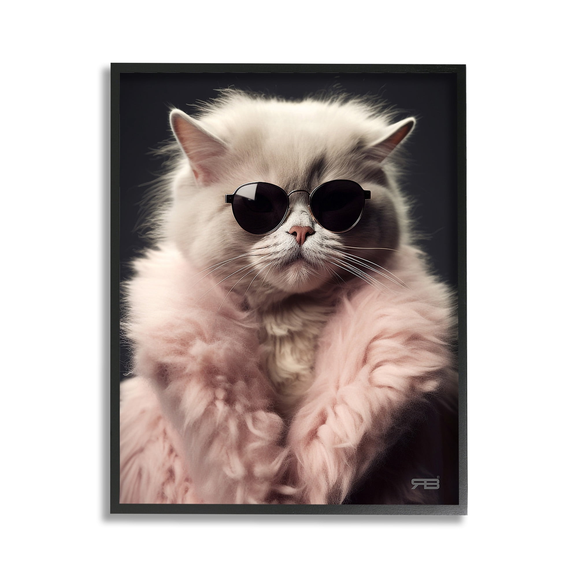 Stupell Industries Cat in Fur Jacket Animals & Insects Painting Black Framed Art Print Wall Art, 11 x 14