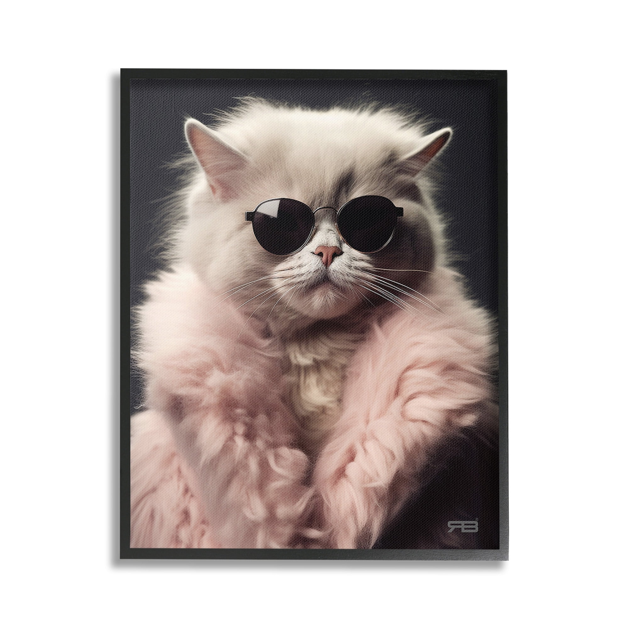 Stupell Industries Cat in Fur Jacket Animals & Insects Painting Black Framed Art Print Wall Art, 16 x 20