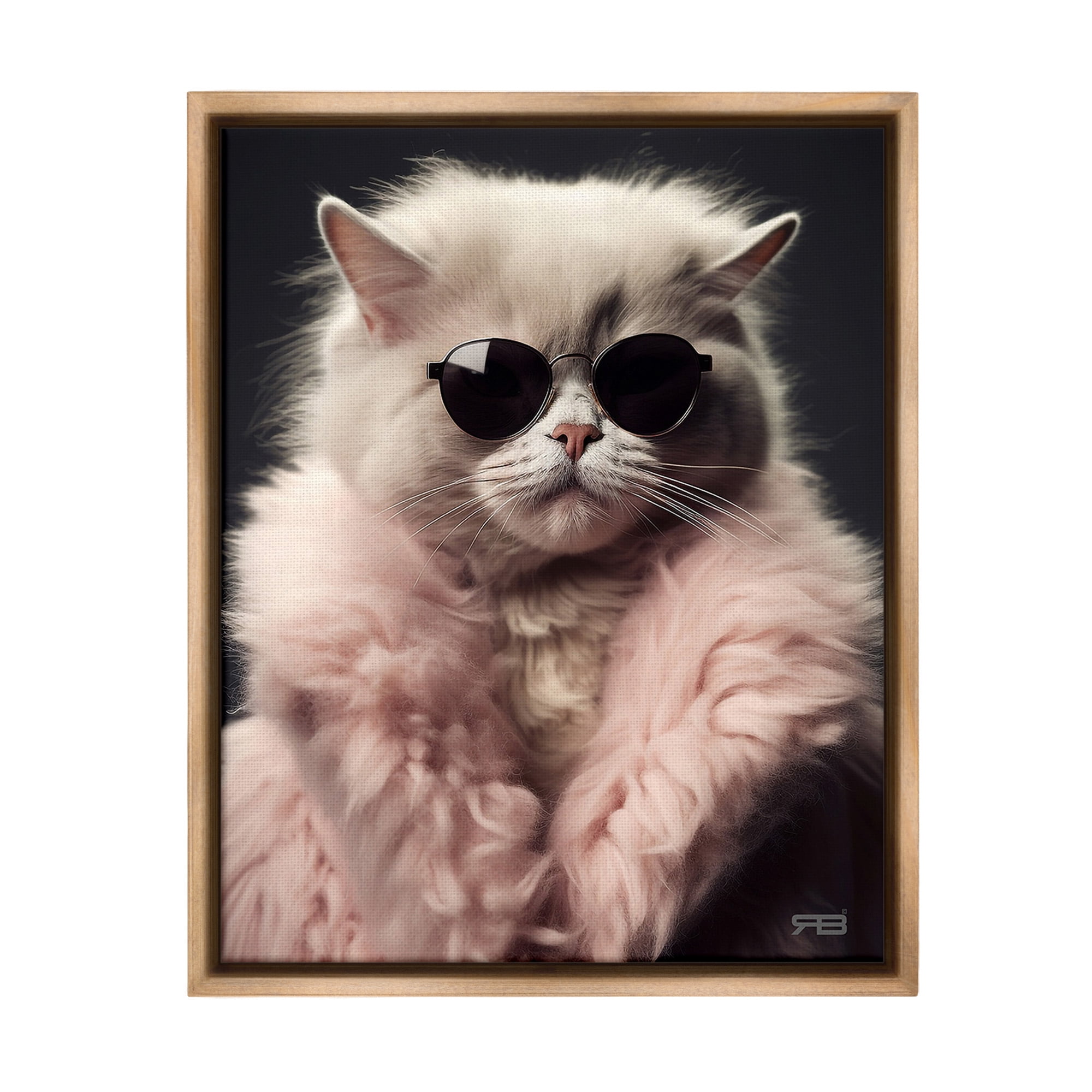 Stupell Industries Cat in Fur Jacket Animals & Insects Painting Brown Floater Framed Canvas Art Print Wall Art, 17 x 21