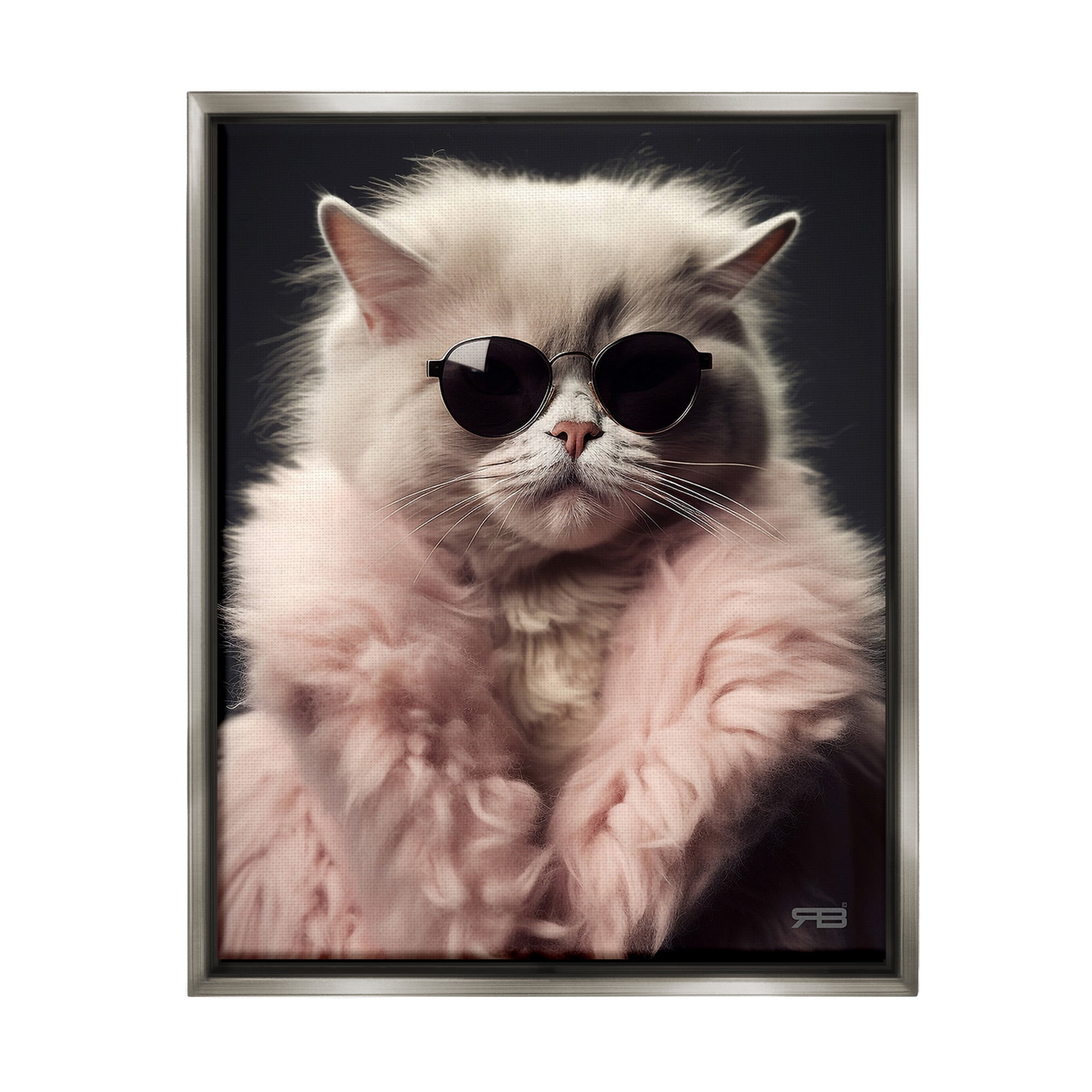 Stupell Industries Cat in Fur Jacket Animals & Insects Painting Gray Floater Framed Canvas Art Print Wall Art, 17 x 21