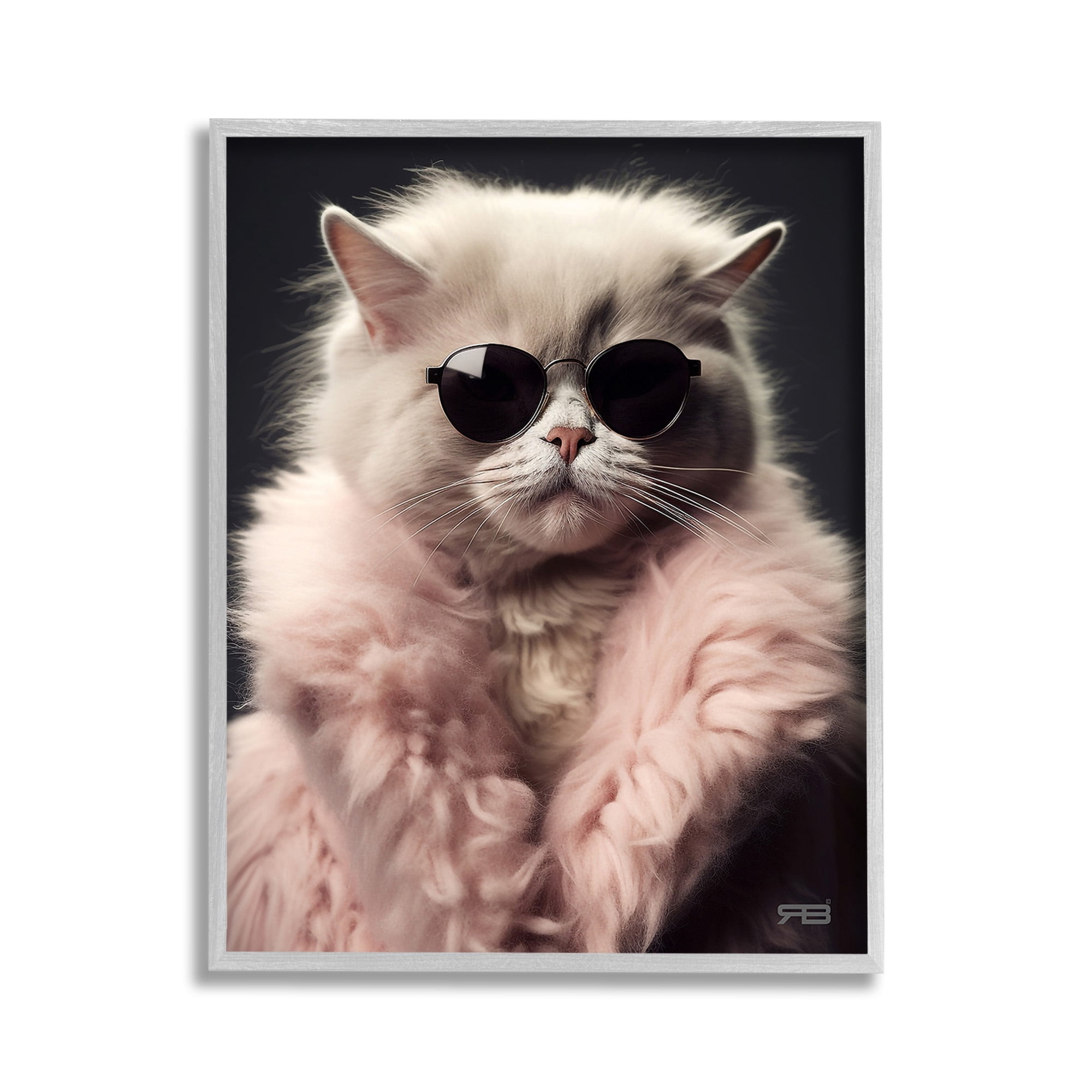 Stupell Industries Cat in Fur Jacket Animals & Insects Painting Gray Framed Art Print Wall Art, 11 x 14