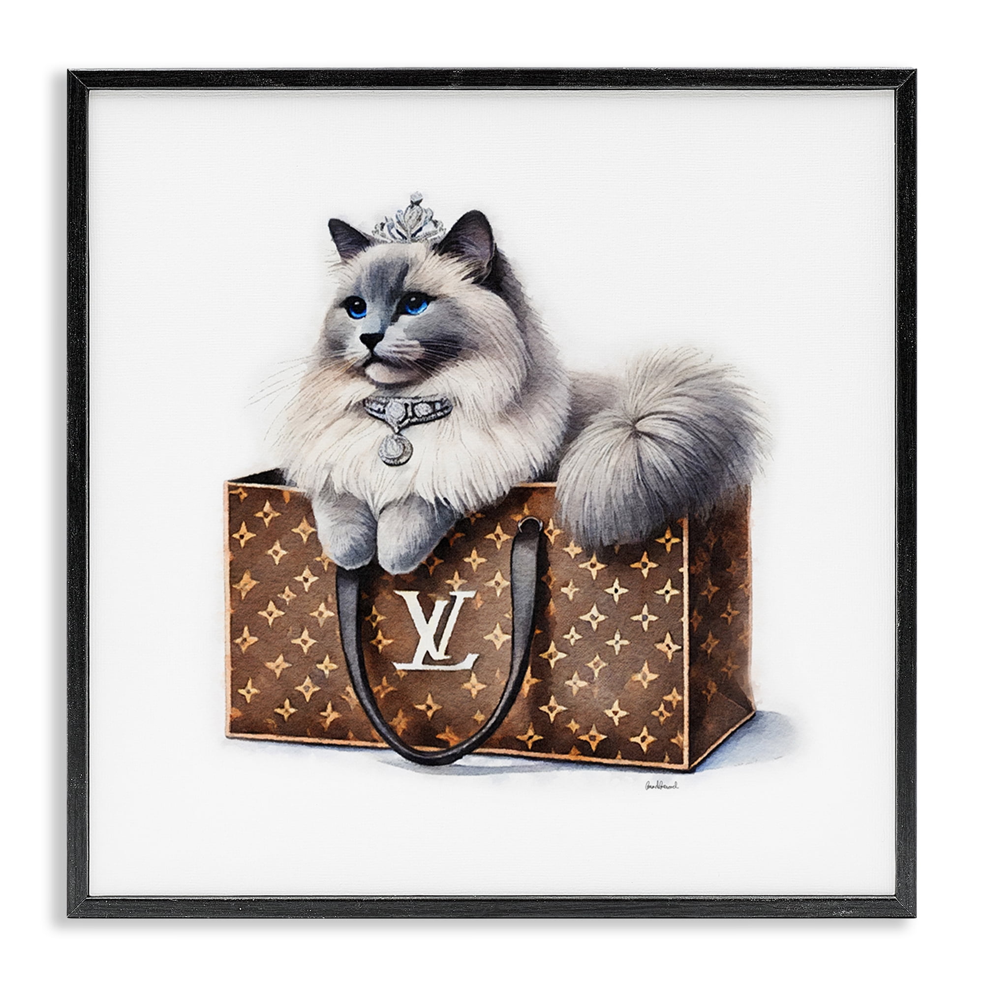 Stupell Industries Cat in Glam Purse Animals Painting Black Framed Art Print Wall Art, 17 x 17