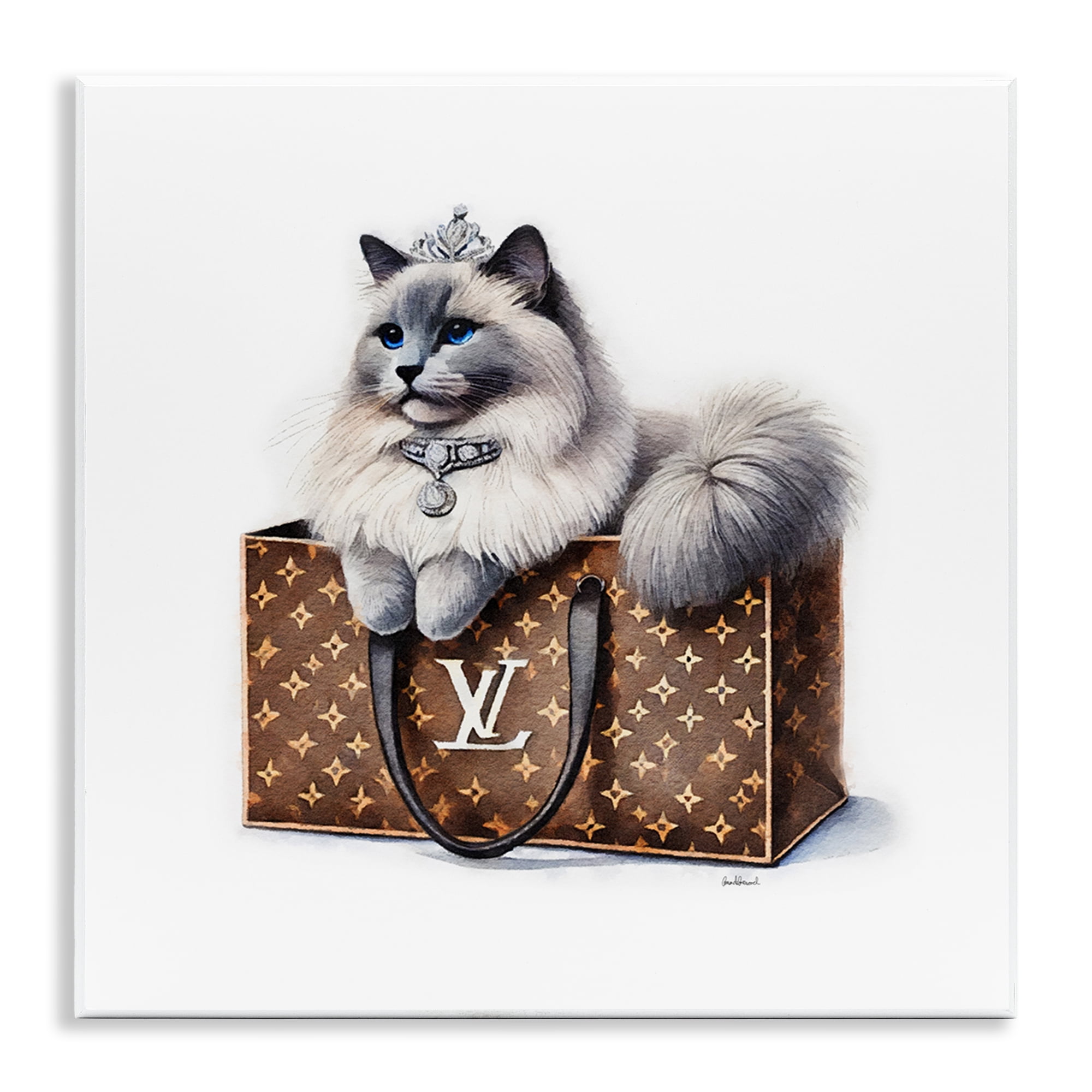 Stupell Industries Cat in Glam Purse Animals Painting Unframed Art Print Wall Art, 12 x 12