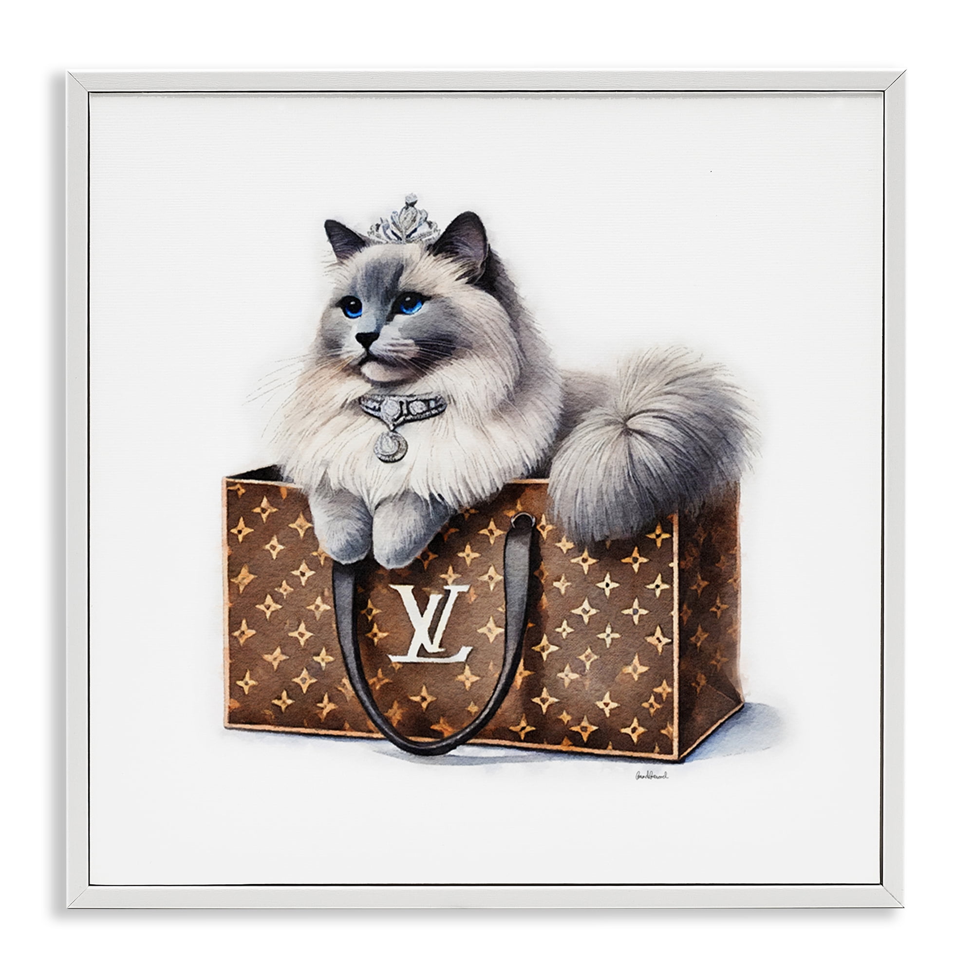 Stupell Industries Cat in Glam Purse Animals Painting White Framed Art Print Wall Art, 24 x 24