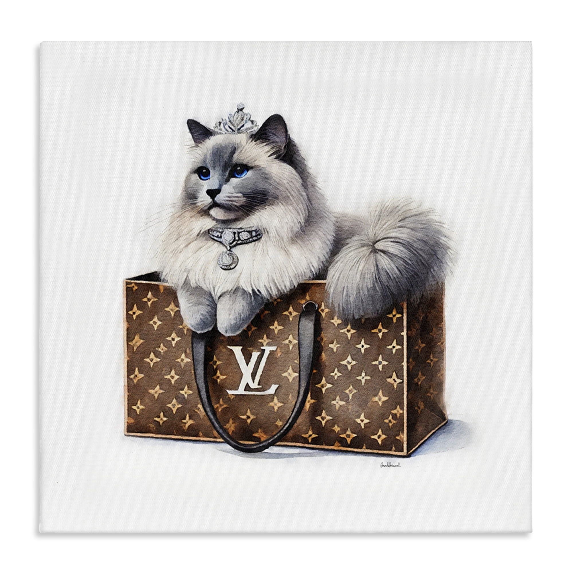 Stupell Industries Cat in Glam Purse Animals Painting Wrapped Canvas Art Print Wall Art, 30 x 30