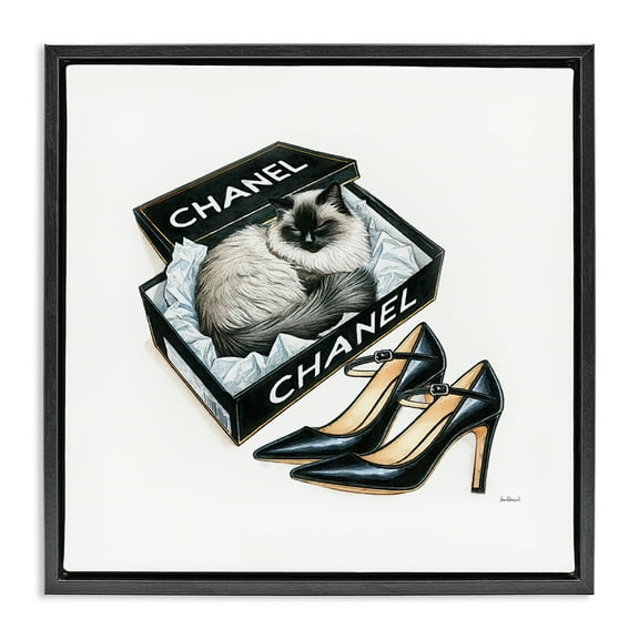 Stupell Industries Cat in Glam Shoebox Animals Painting Black Floater Framed Canvas Art Print Wall Art, 18 x 18