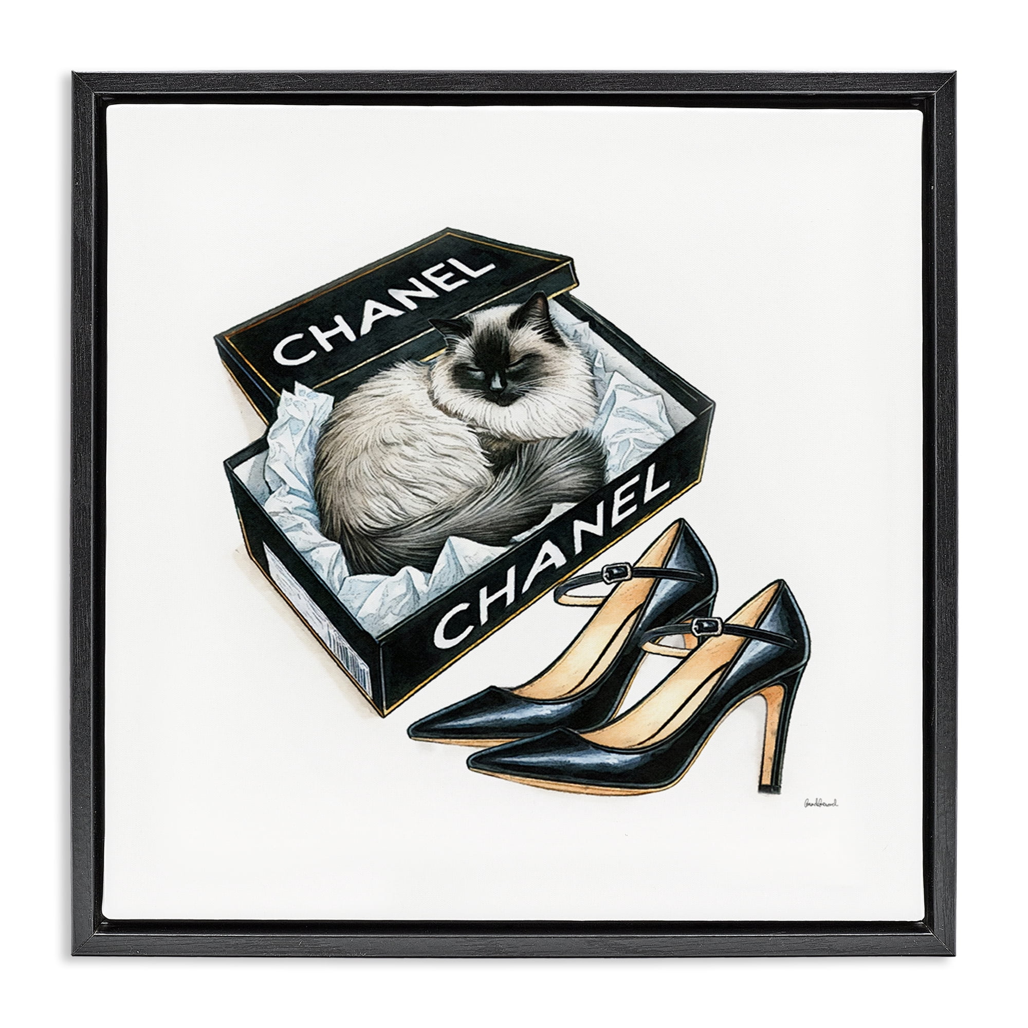 Stupell Industries Cat in Glam Shoebox Animals Painting Black Floater Framed Canvas Art Print Wall Art, 25 x 25