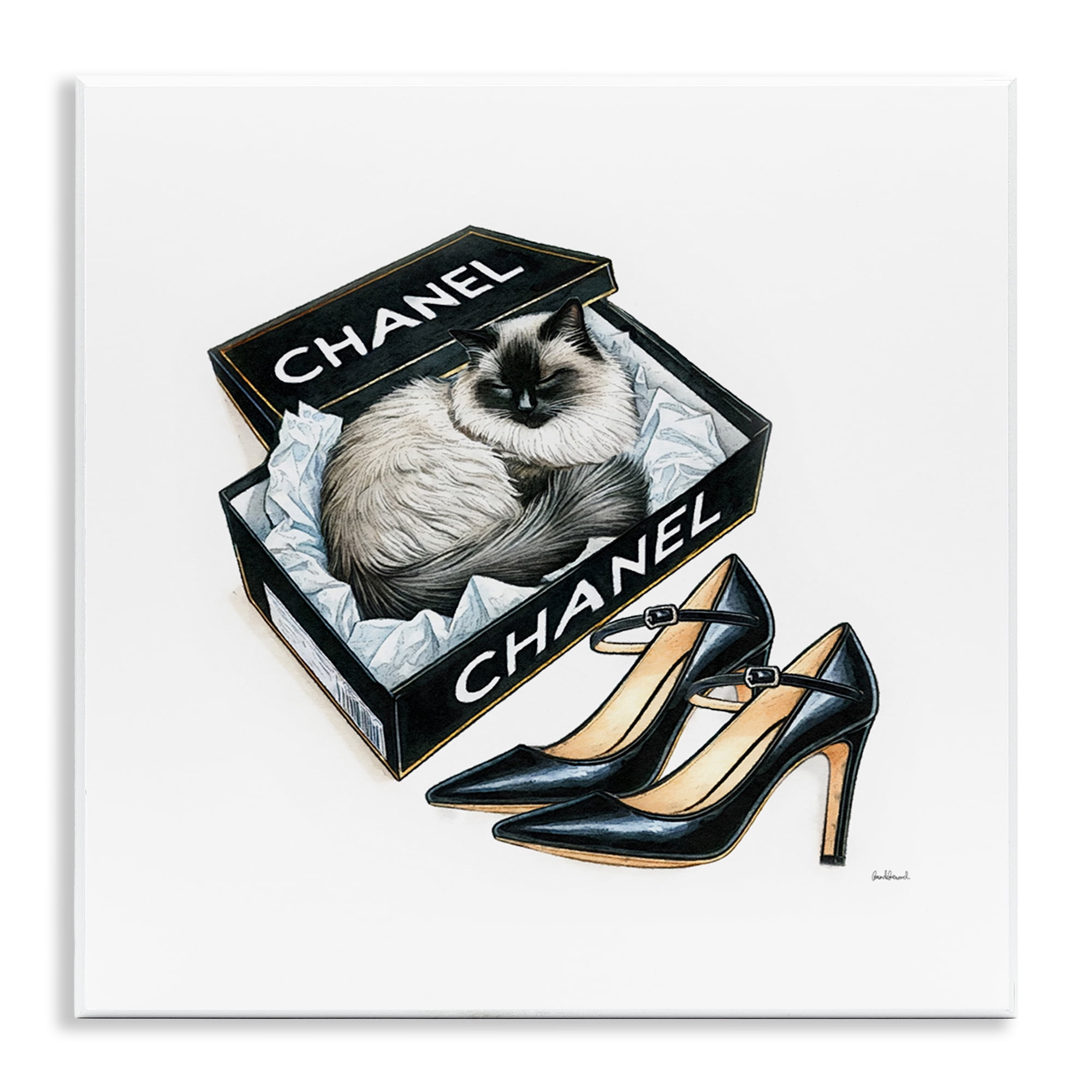 Stupell Industries Cat in Glam Shoebox Animals Painting Unframed Art Print Wall Art, 12 x 12