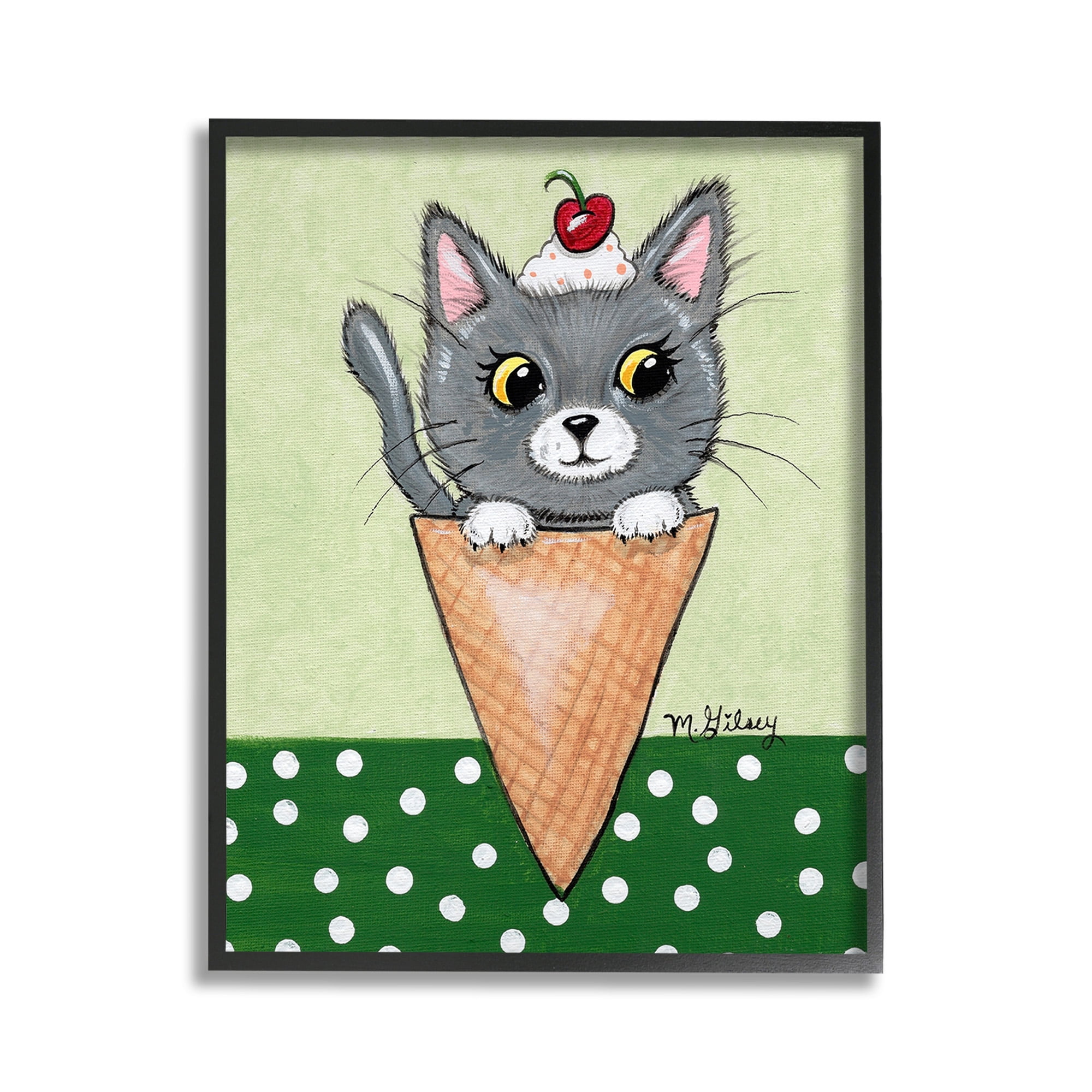 Stupell Industries Cat in Ice Cream Cone Animals & Insects Painting Black Framed Art Print Wall Art, 11 x 14