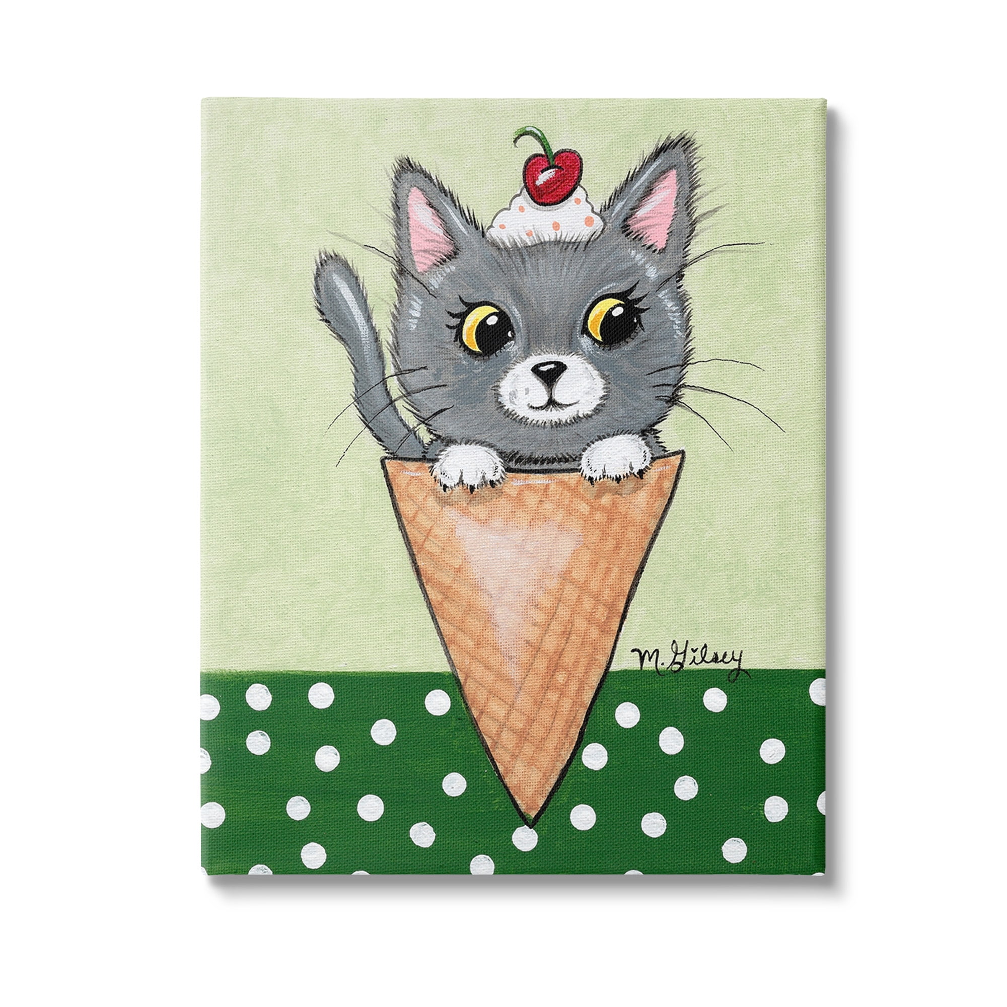 Stupell Industries Cat in Ice Cream Cone Animals & Insects Painting Gallery Wrapped Canvas Art Print Wall Art, 16 x 20