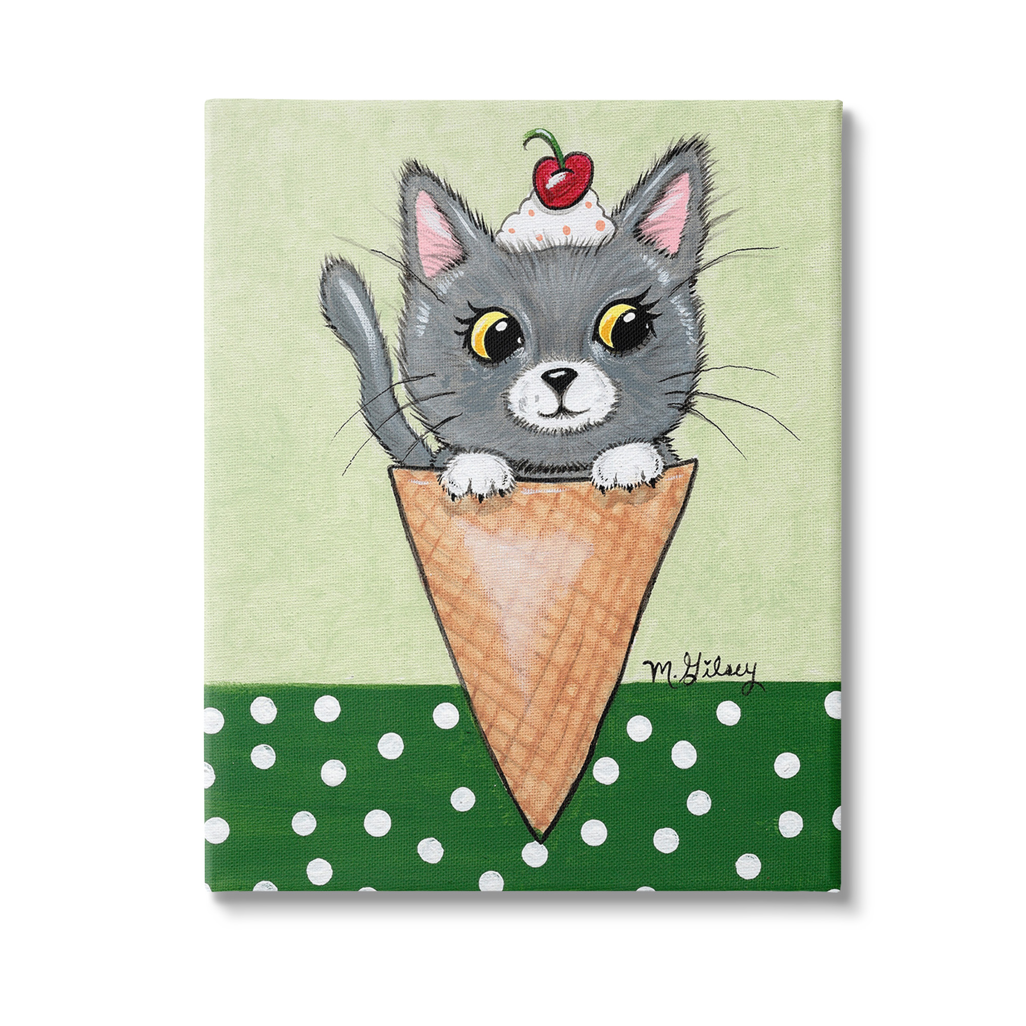 Stupell Industries Cat in Ice Cream Cone Animals & Insects Painting Gallery Wrapped Canvas Art Print Wall Art, 36 x 48