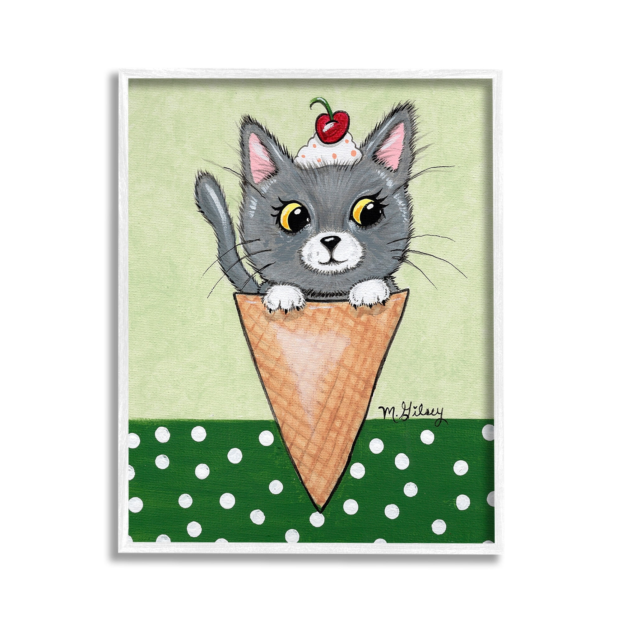 Stupell Industries Cat in Ice Cream Cone Animals & Insects Painting White Framed Art Print Wall Art, 11 x 14