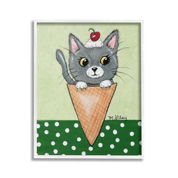 Stupell Industries Cat in Ice Cream Cone Animals & Insects Painting White Framed Art Print Wall Art, 16 x 20