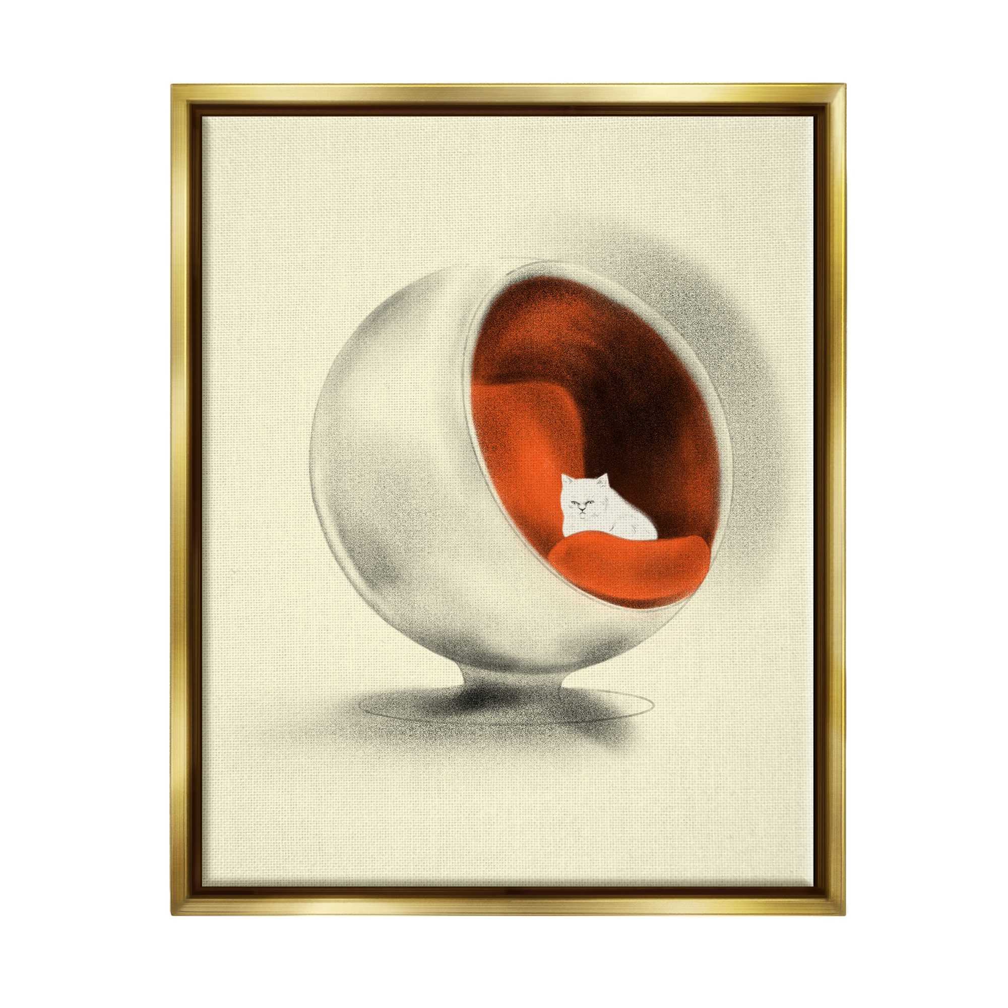 Stupell Industries Cat in Modern Chair Animals & Insects Painting Gold Floater Framed Art Print Wall Art, 17 x 21