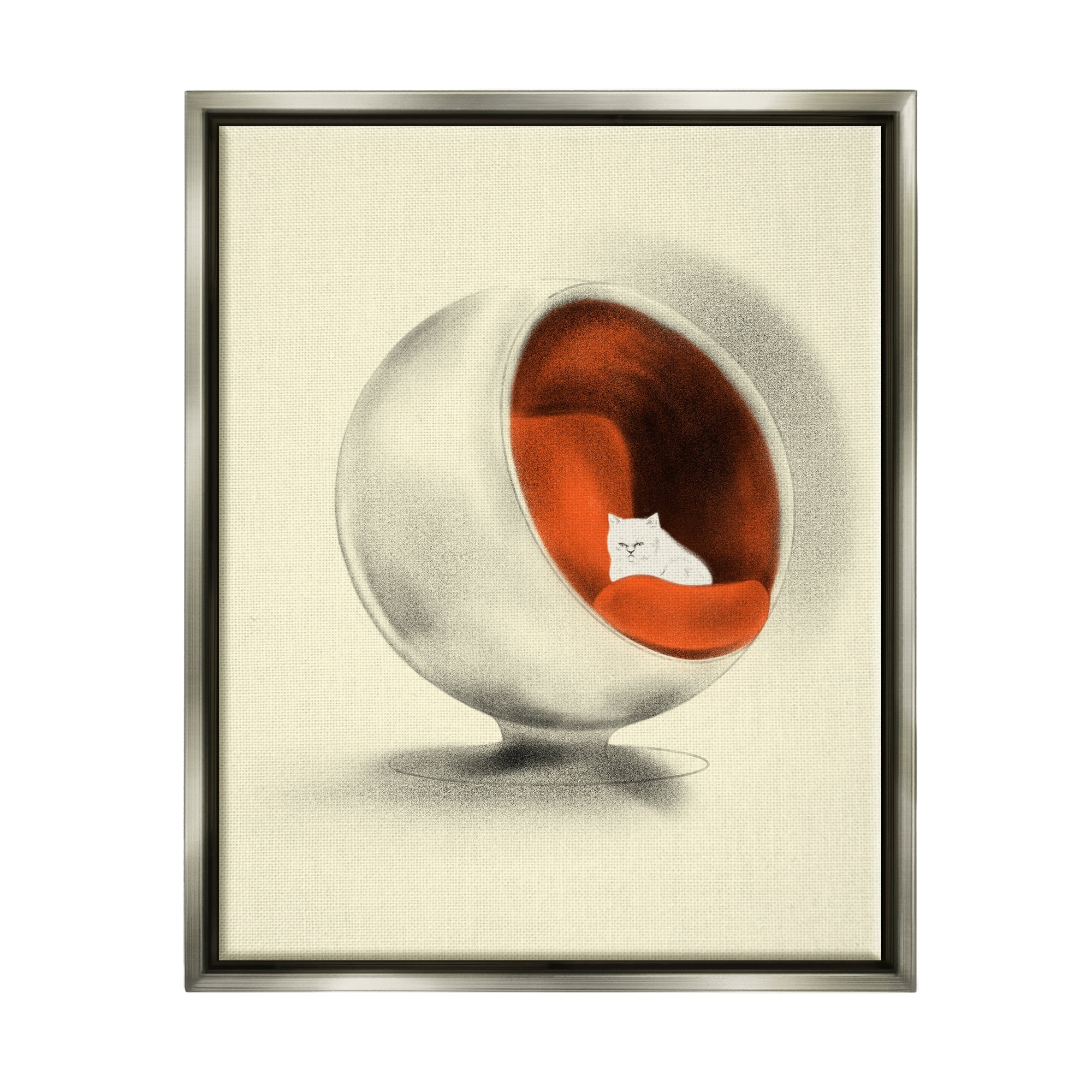 Stupell Industries Cat in Modern Chair Animals & Insects Painting Gray Floater Framed Art Print Wall Art, 17 x 21