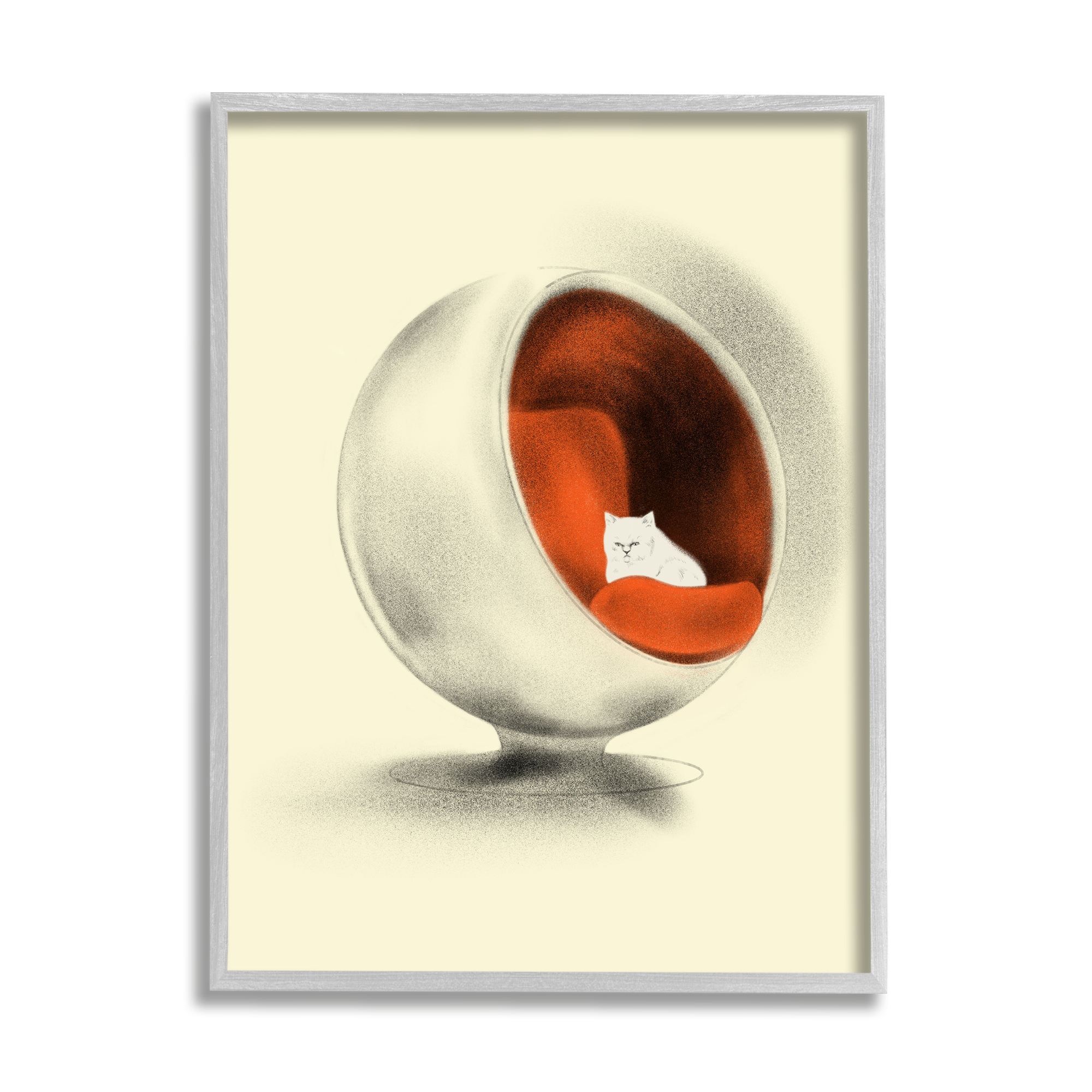Stupell Industries Cat in Modern Chair Animals & Insects Painting Gray Framed Art Print Wall Art, 11 x 14