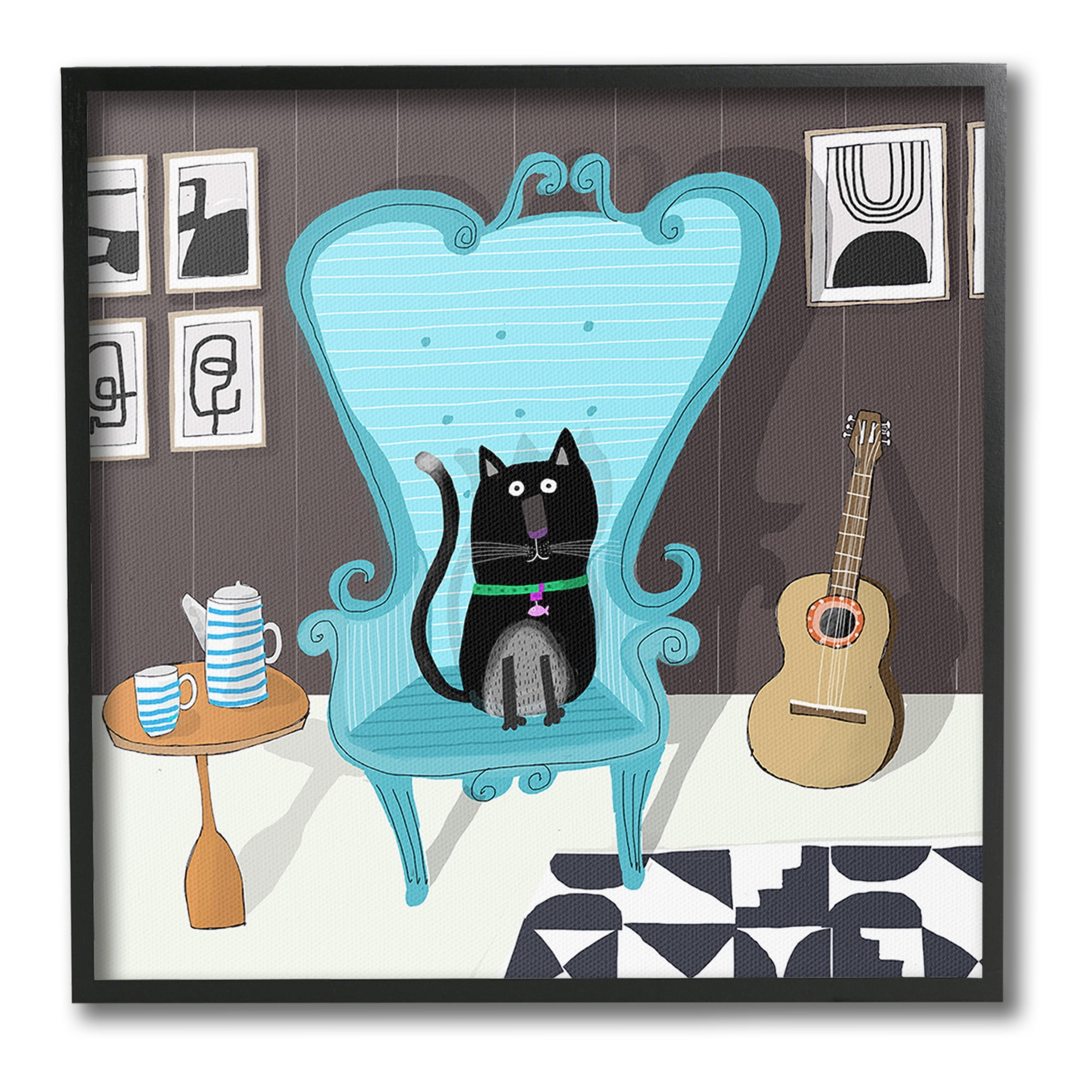 Stupell Industries Cat in Modern Room Animals & Insects Painting Black Framed Art Print Wall Art, 17 x 17