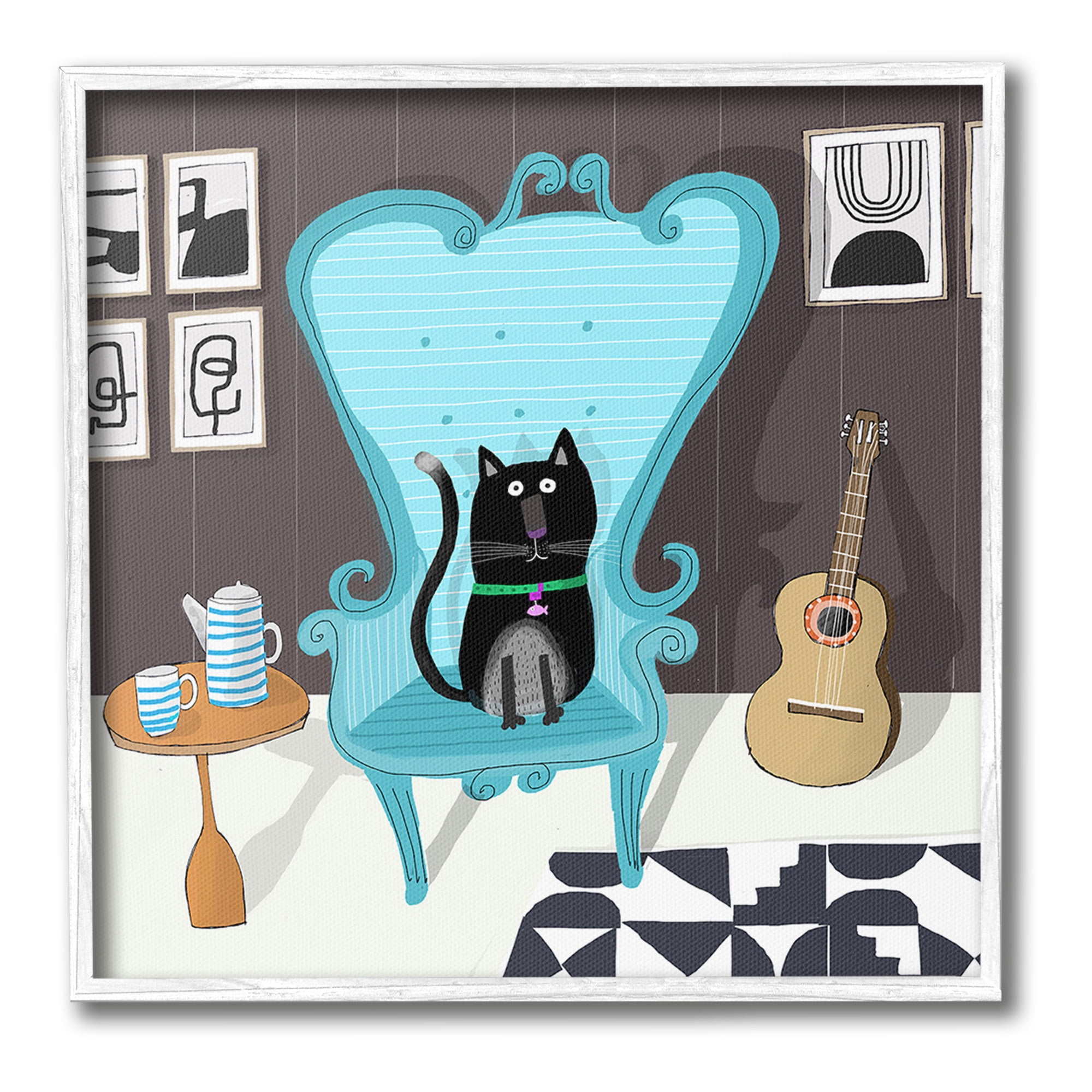Stupell Industries Cat in Modern Room Animals & Insects Painting White Framed Art Print Wall Art, 12 x 12