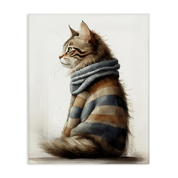 Stupell Industries Cat in Striped Sweater Animals & Insects Painting Gallery Wrapped Canvas Art Print Wall Art, 16 x 20
