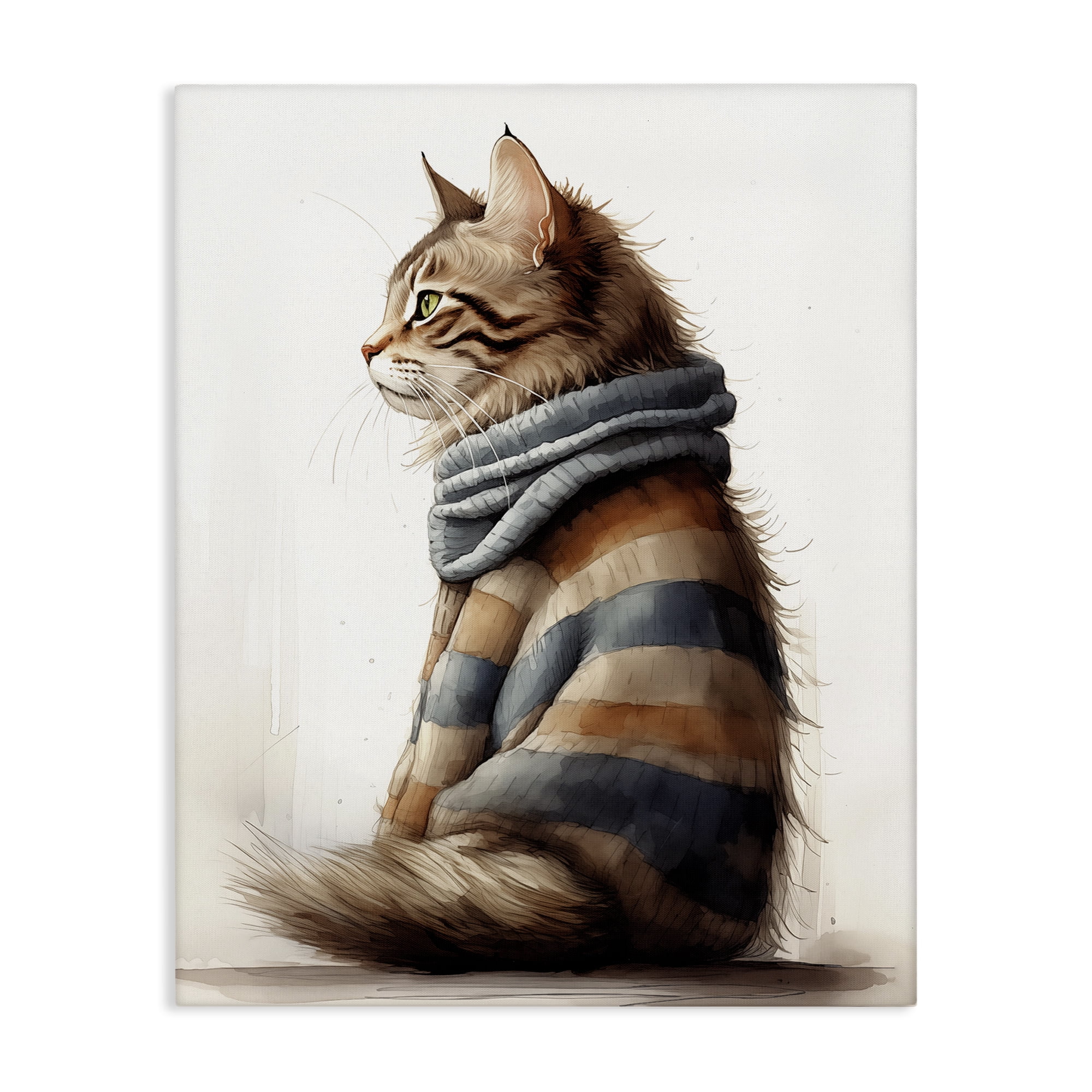 Stupell Industries Cat in Striped Sweater Animals & Insects Painting Gallery Wrapped Canvas Art Print Wall Art, 24 x 30