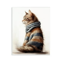 Stupell Industries Cat in Striped Sweater Animals & Insects Painting Unframed Art Print Wall Art, 11 x 14