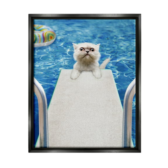 Stupell Industries Cat on Diving Board Animals & Insects Painting Black Floater Framed Art Print Wall Art, 17 x 21