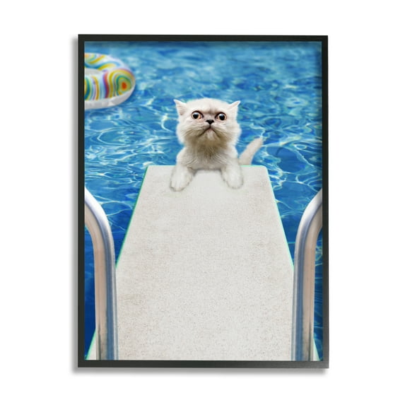 Stupell Industries Cat on Diving Board Animals & Insects Painting Black Framed Art Print Wall Art, 11 x 14