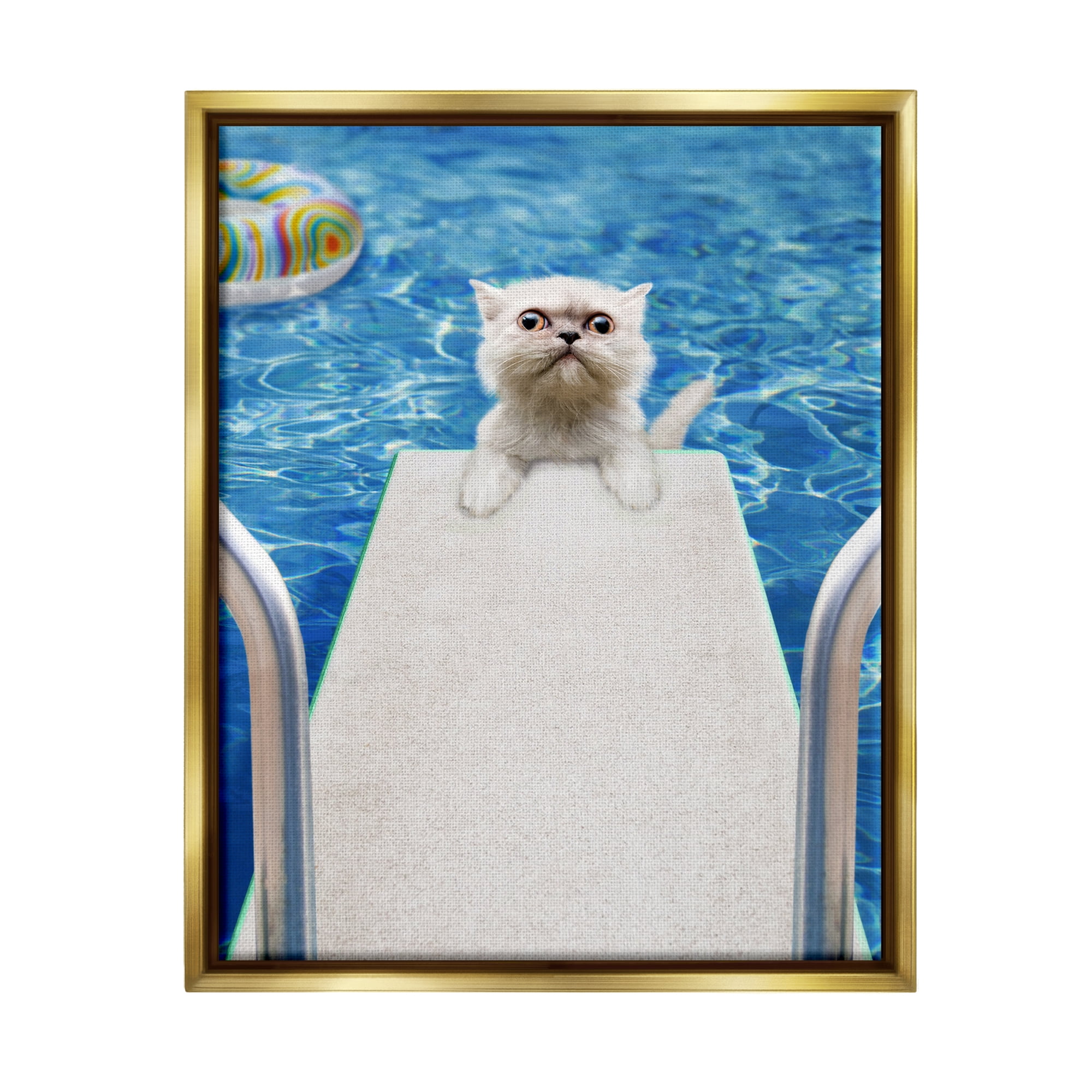 Stupell Industries Cat on Diving Board Animals & Insects Painting Gold Floater Framed Art Print Wall Art, 25 x 31