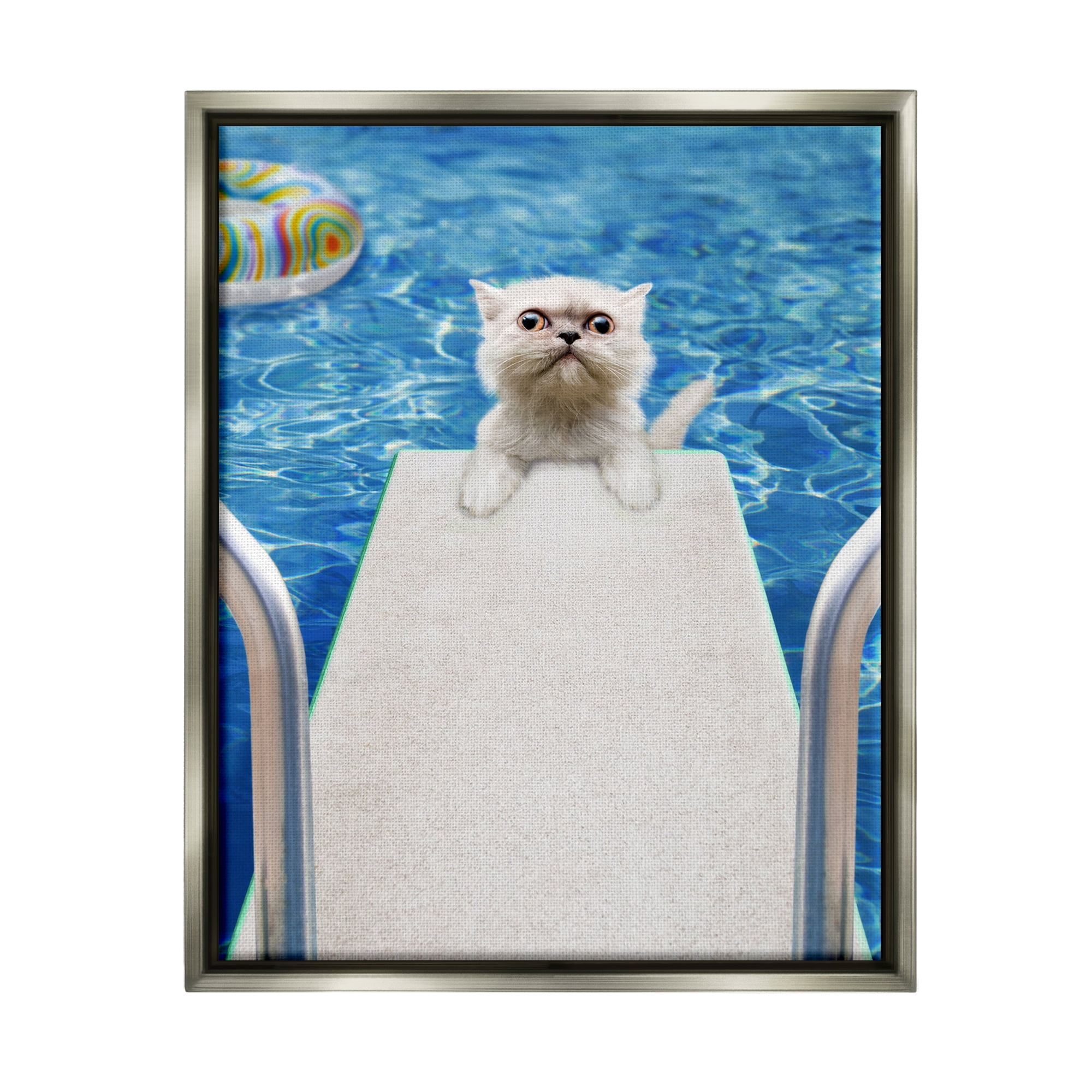 Stupell Industries Cat on Diving Board Animals & Insects Painting Gray Floater Framed Art Print Wall Art, 17 x 21