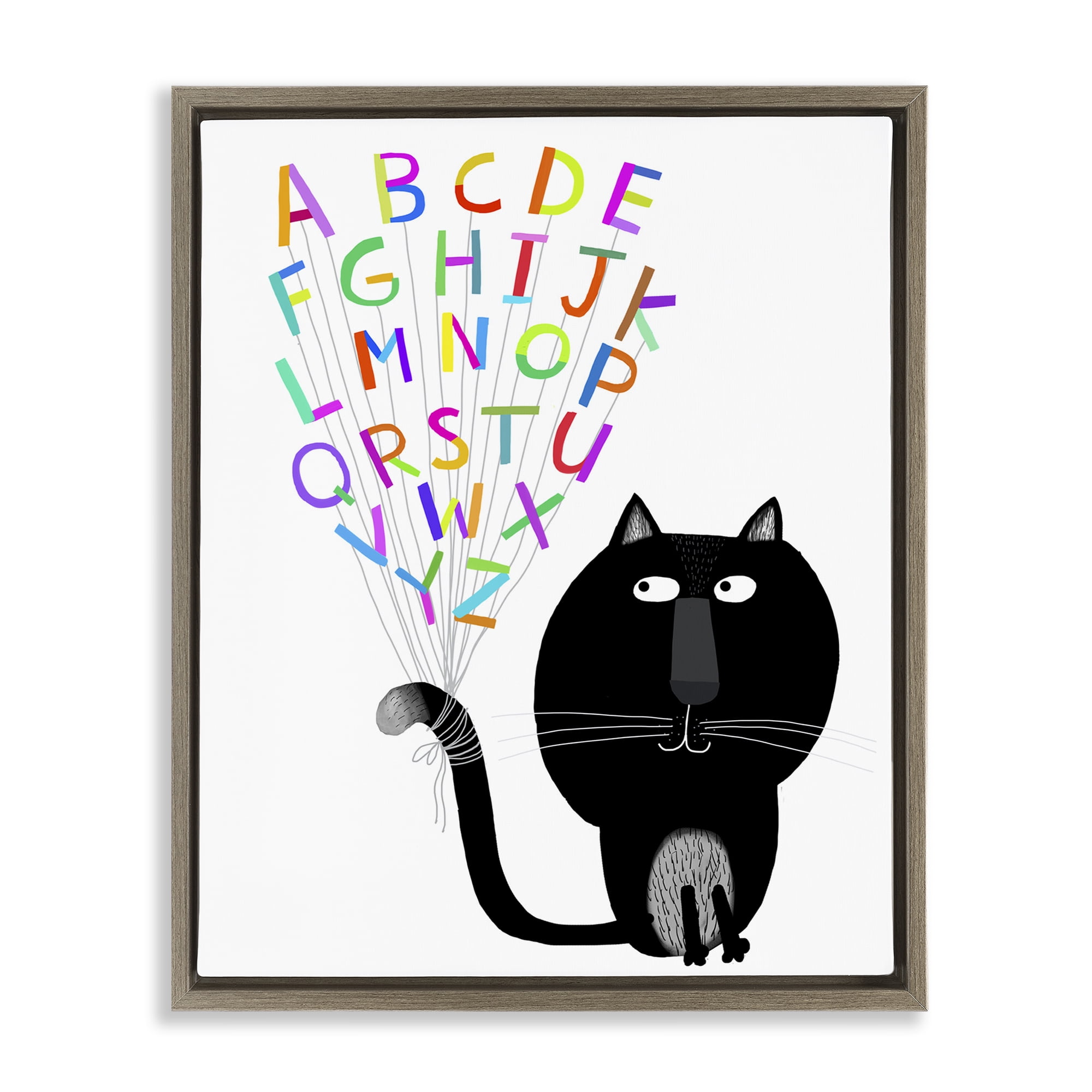 Stupell Industries Cat with Alphabet Animals & Insects Painting Brown Floater Framed Art Print Wall Art, 25 x 31