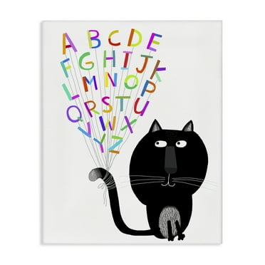 Stupell Industries Cat with Alphabet Animals & Insects Painting Gallery Wrapped Canvas Art Print Wall Art, 16 x 20