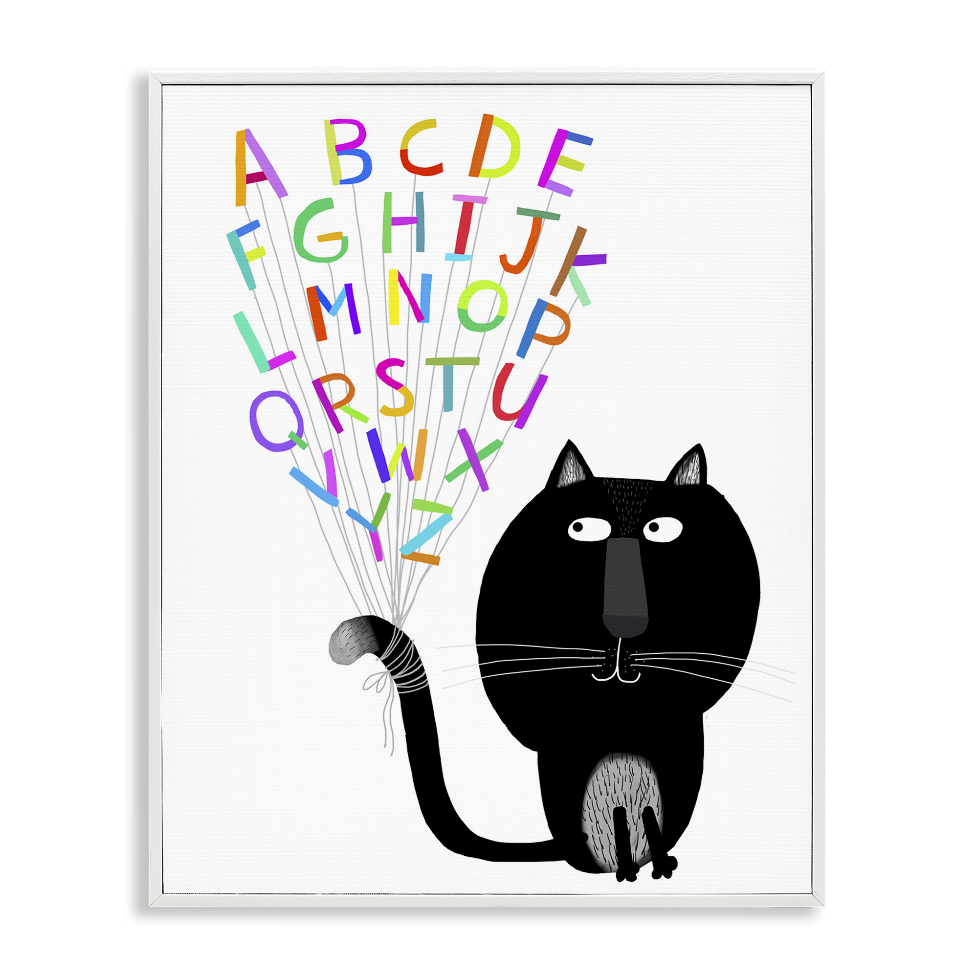 Stupell Industries Cat with Alphabet Animals & Insects Painting White Framed Art Print Wall Art, 11 x 14