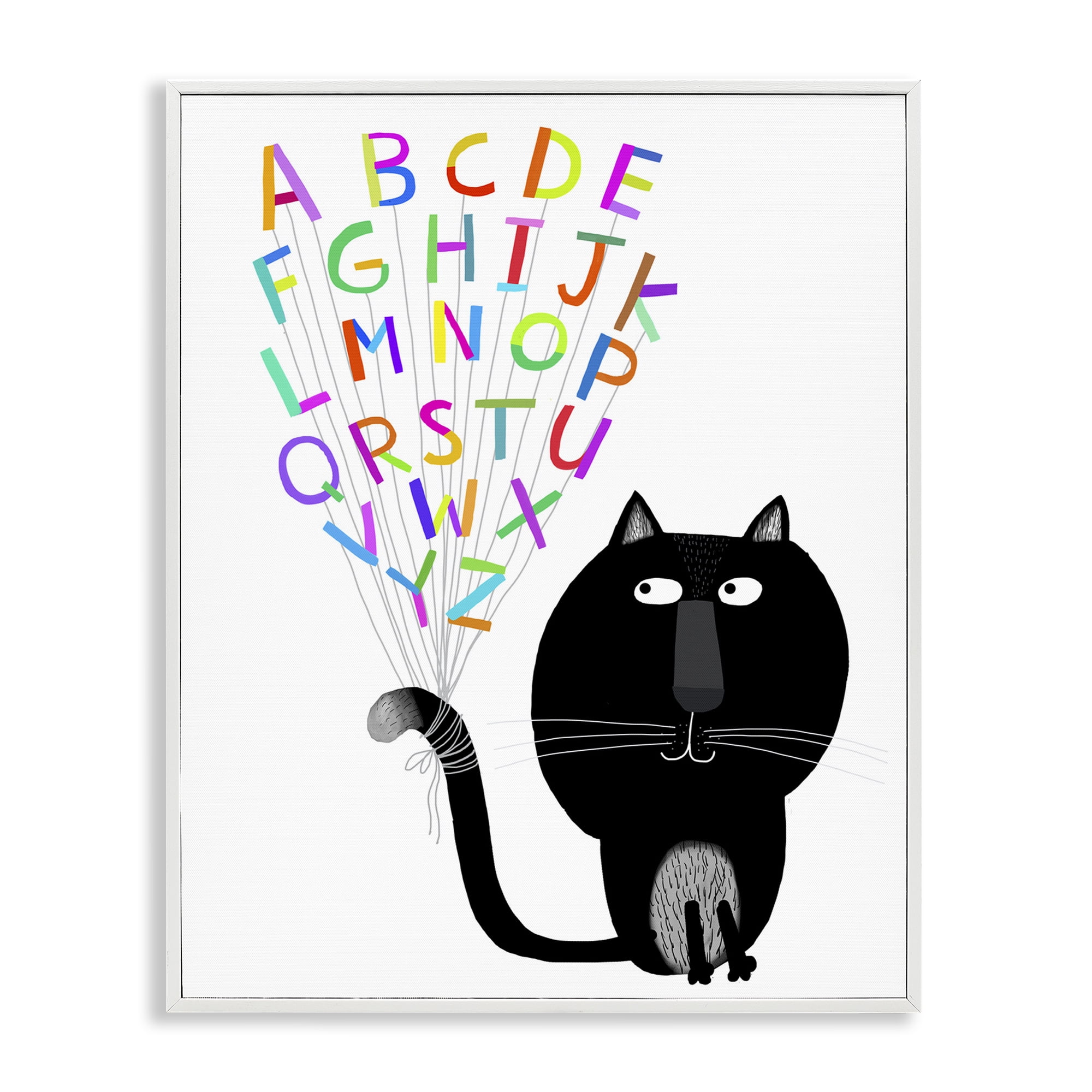 Stupell Industries Cat with Alphabet Animals & Insects Painting White Framed Art Print Wall Art, 24 x 30