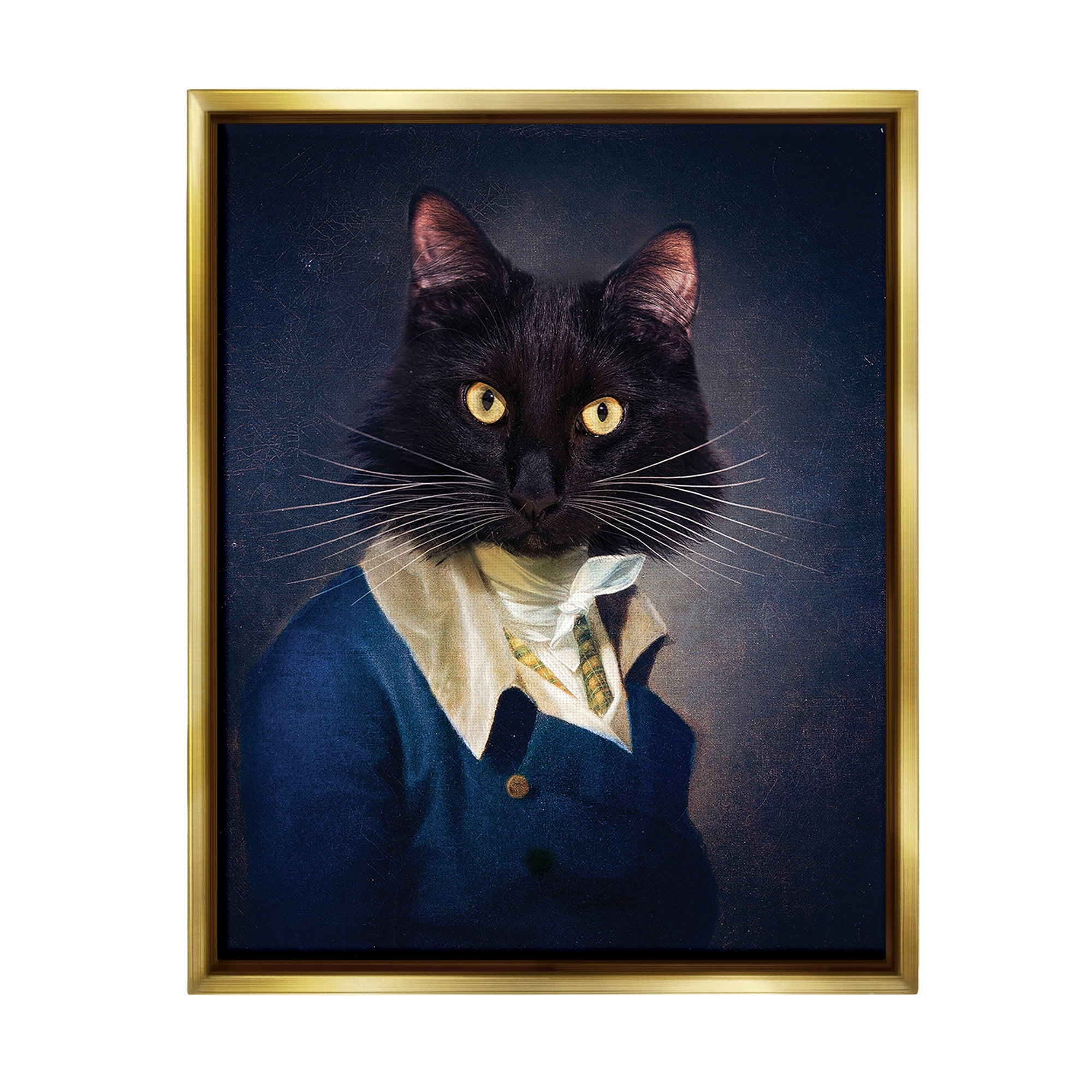 Stupell Industries Cat with Colonial Fashion Animals & Insects Painting Gold Floater Framed Canvas Art Print Wall Art, 17 x 21