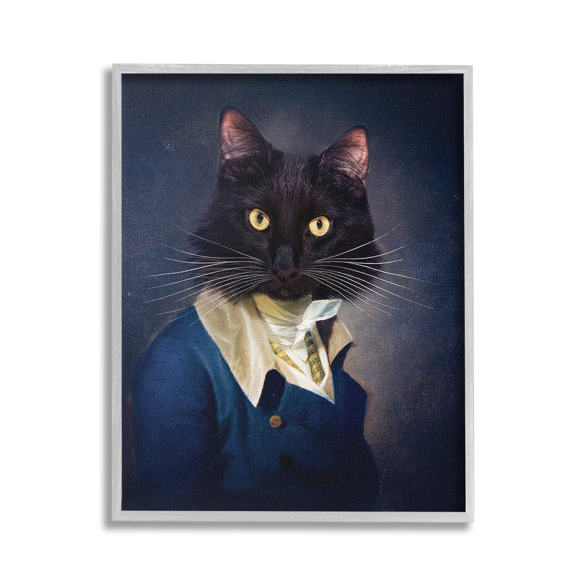 Stupell Industries Cat with Colonial Fashion Animals & Insects Painting Gray Framed Art Print Wall Art, 16 x 20