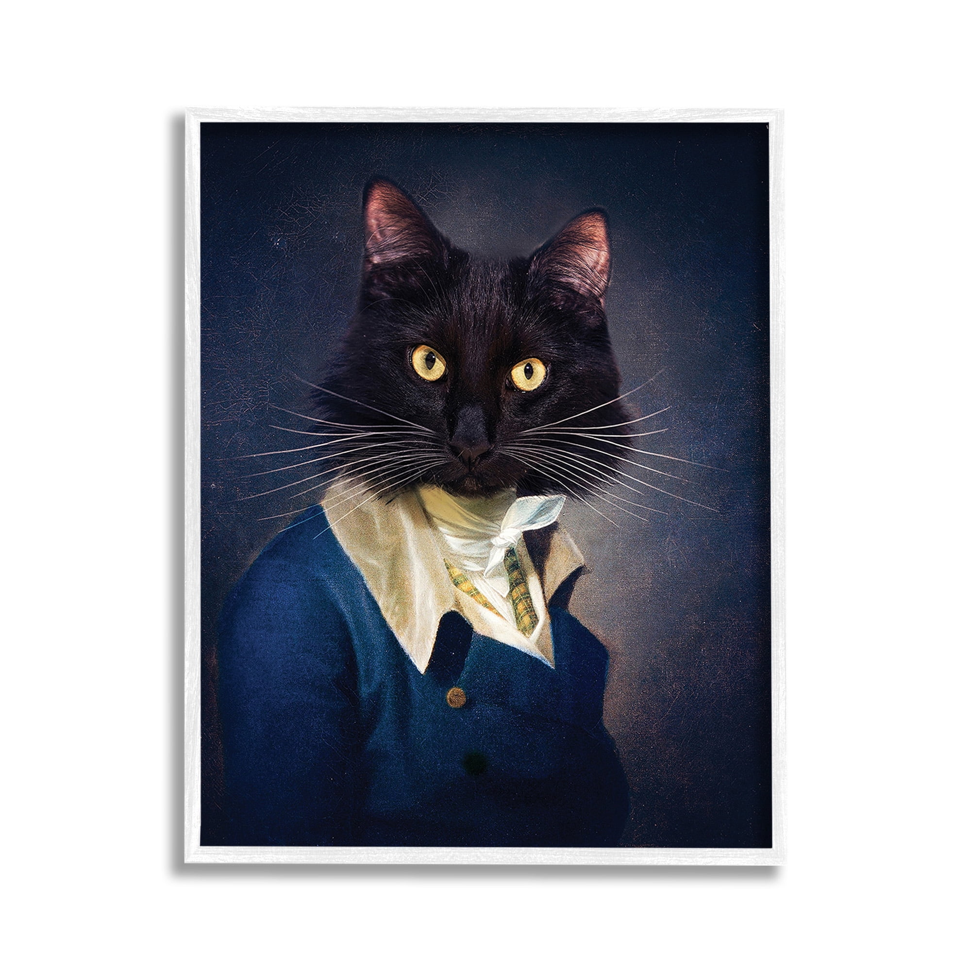 Stupell Industries Cat with Colonial Fashion Animals & Insects Painting White Framed Art Print Wall Art, 11 x 14