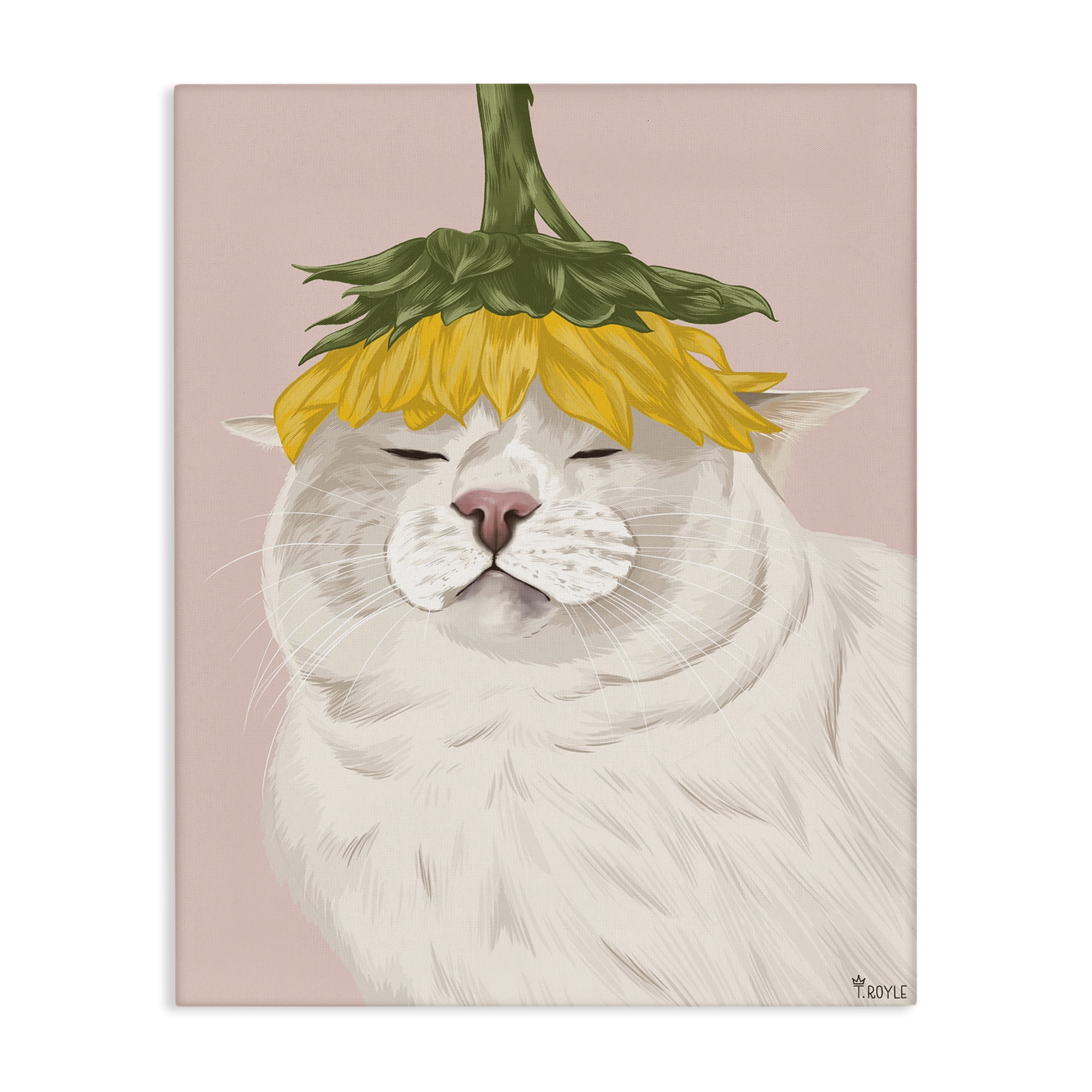 Stupell Industries Cat with Daisy on Head Animals & Insects Painting Gallery Wrapped Canvas Art Print Wall Art, 36 x 48