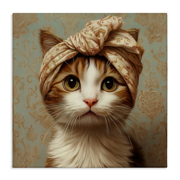 Stupell Industries Cat with Fashionable Turban Canvas Wall Art design by Jim Baldwin, 36 x 36
